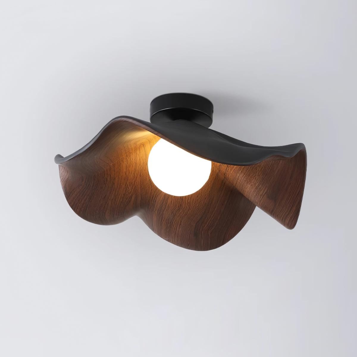 Belenor Ceiling Lamp Lotus Leaf with Wood and White Finish