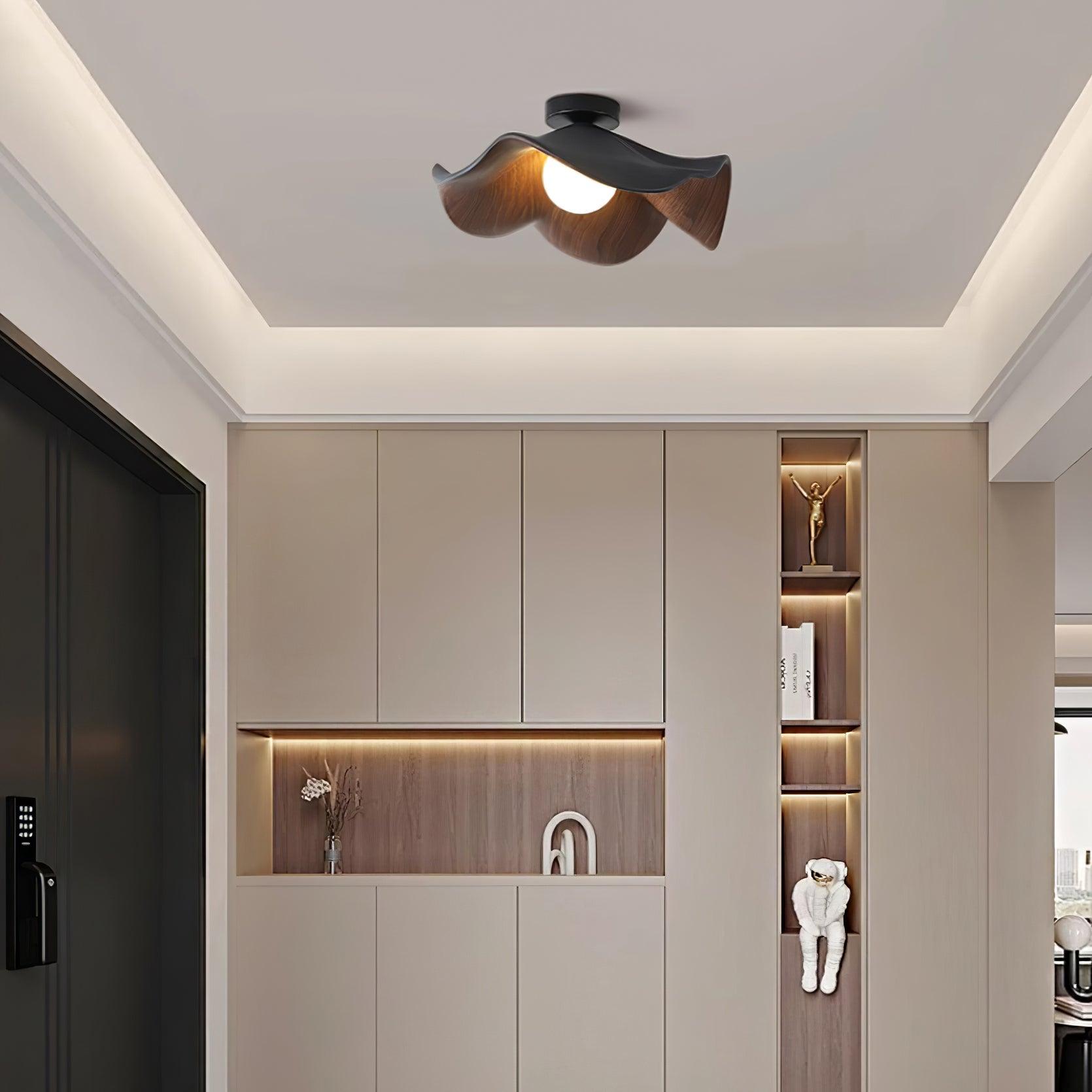 Belenor Ceiling Lamp Lotus Leaf with Wood and White Finish