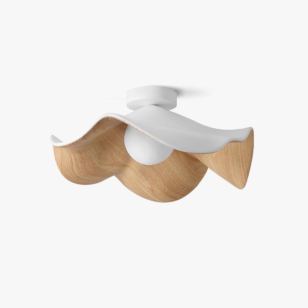 Belenor Ceiling Lamp Lotus Leaf with Wood and White Finish