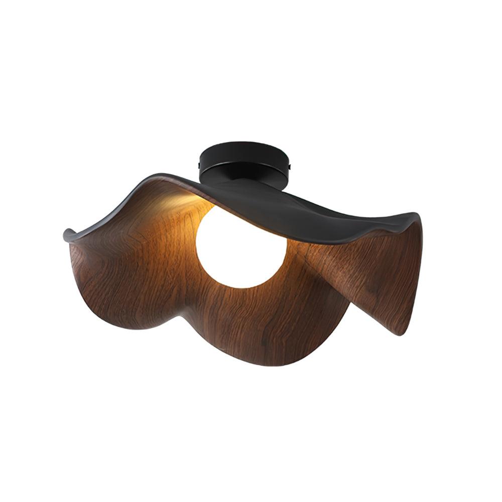 Belenor Ceiling Lamp Lotus Leaf with Wood and White Finish