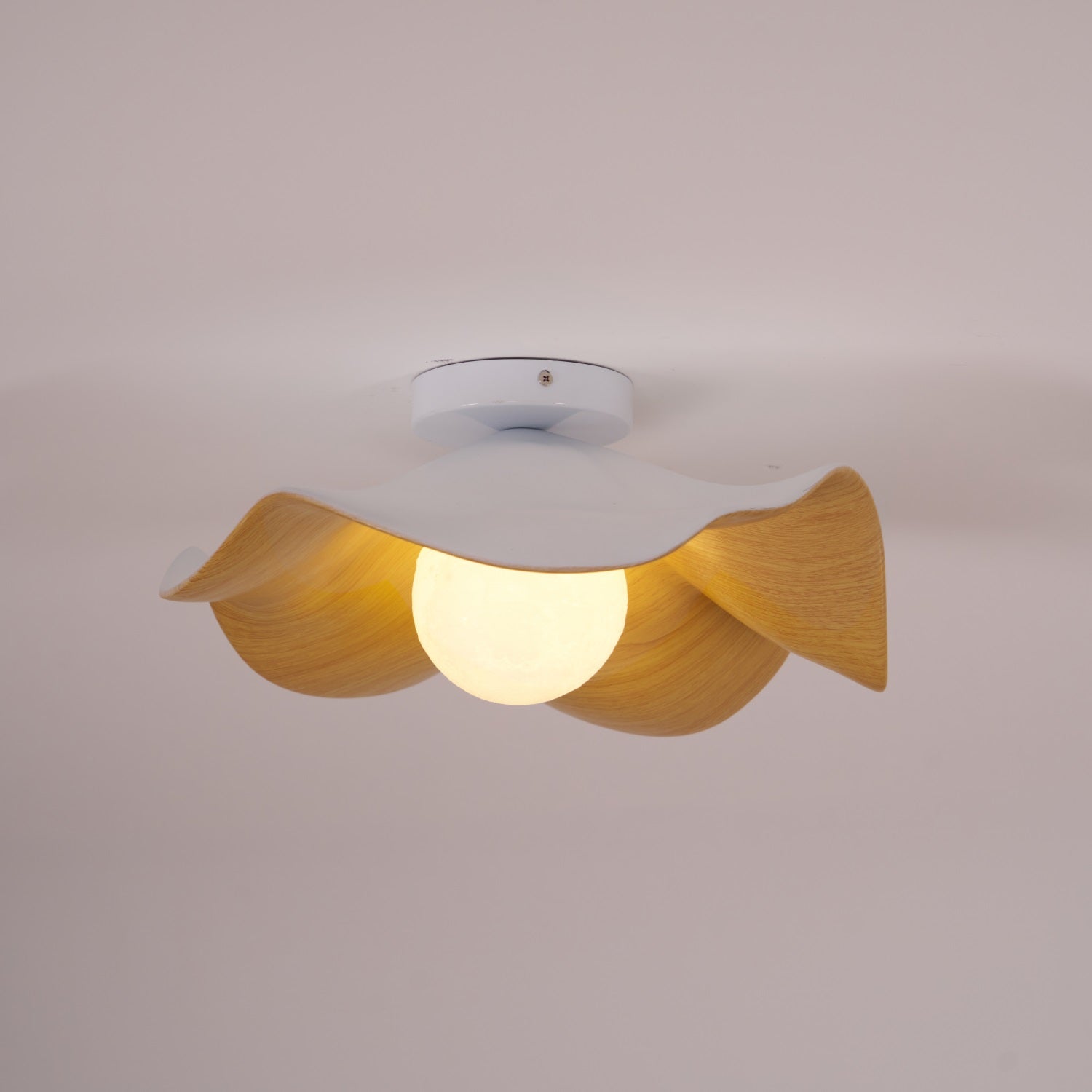 Belenor Ceiling Lamp Lotus Leaf with Wood and White Finish
