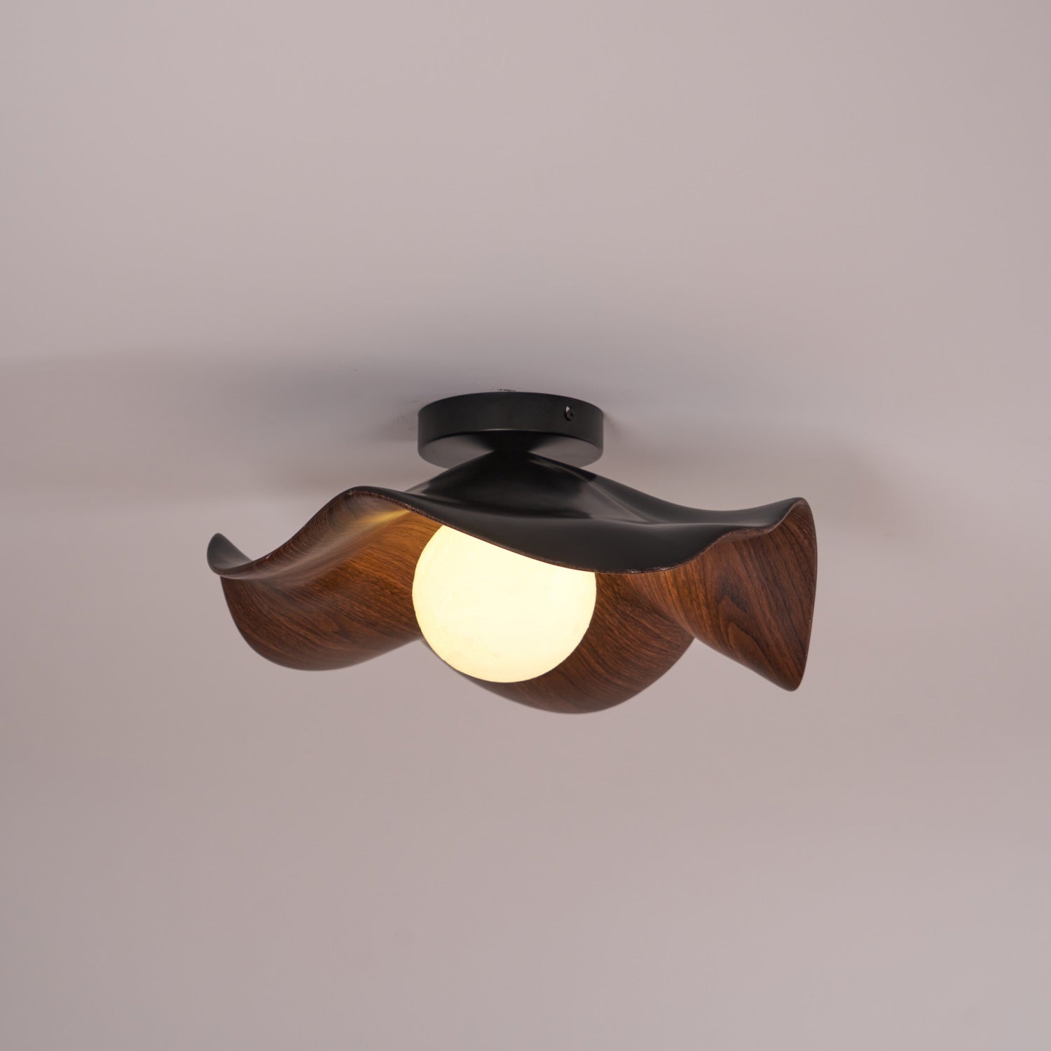 Belenor Ceiling Lamp Lotus Leaf with Wood and White Finish