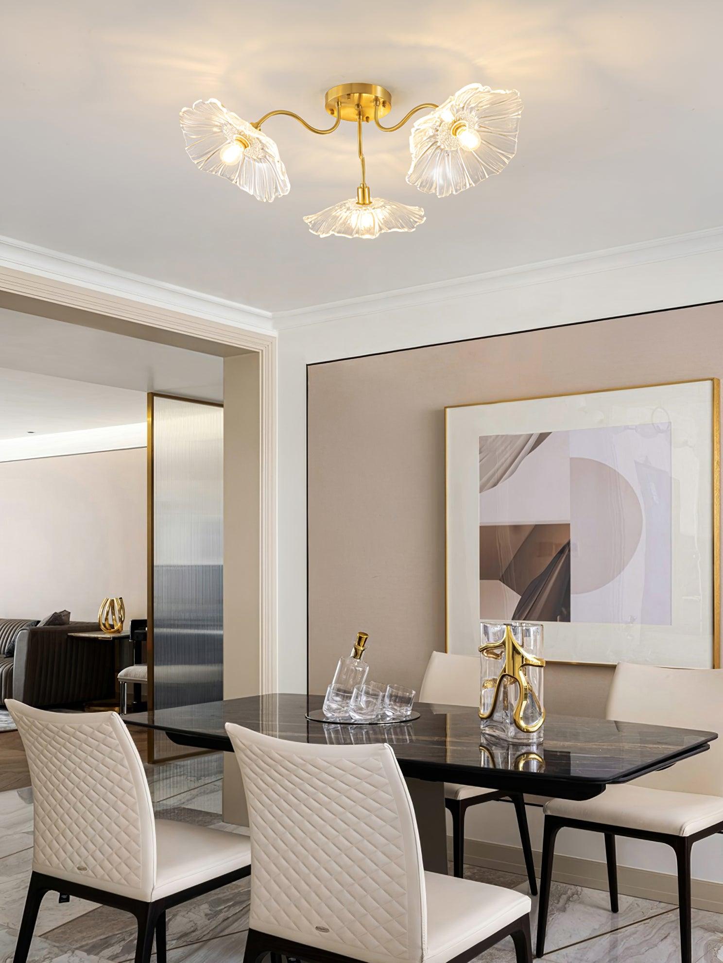 Lioruina Ceiling Lamp Leaf Glass with Brass Elegant