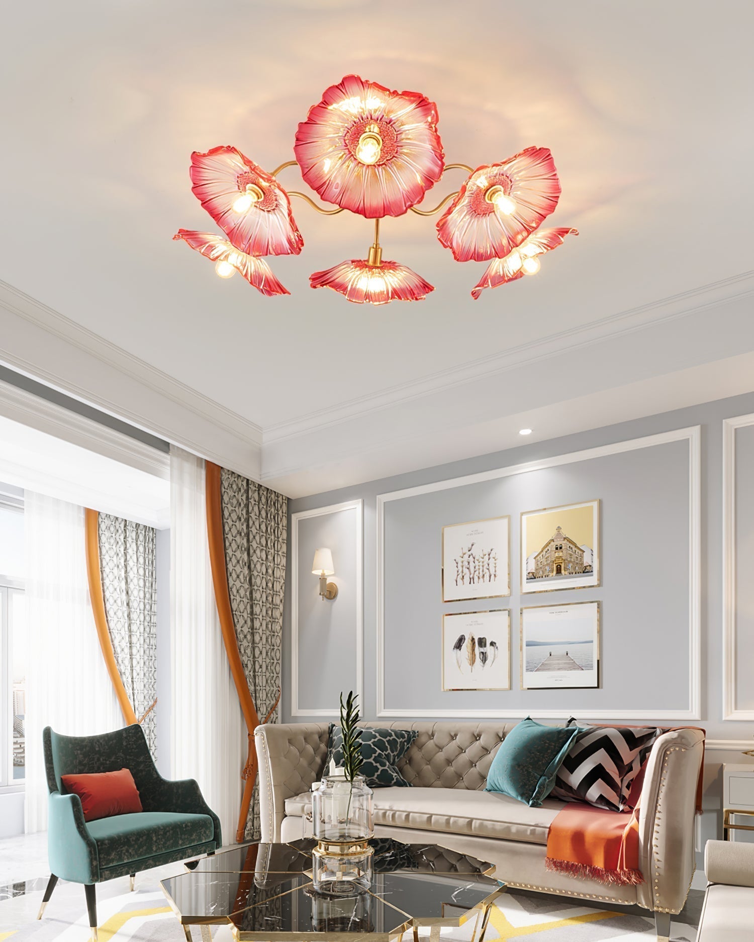Lioruina Ceiling Lamp Leaf Glass with Brass Elegant