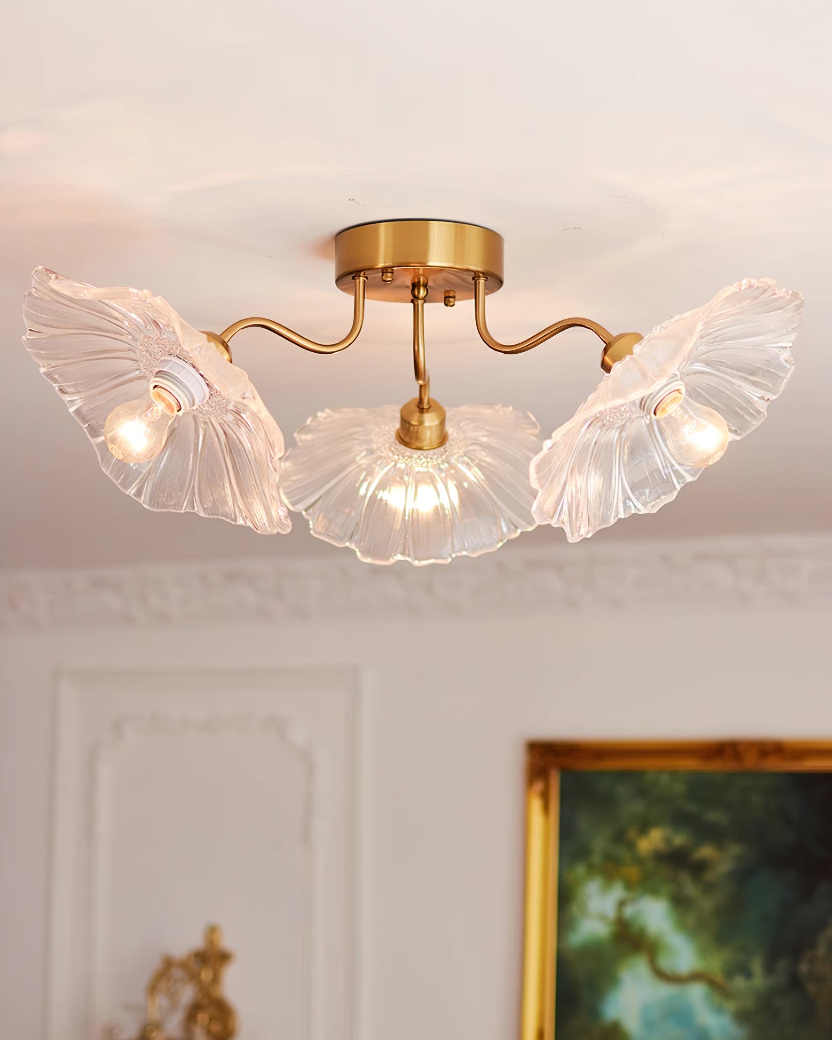 Lioruina Ceiling Lamp Leaf Glass with Brass Elegant