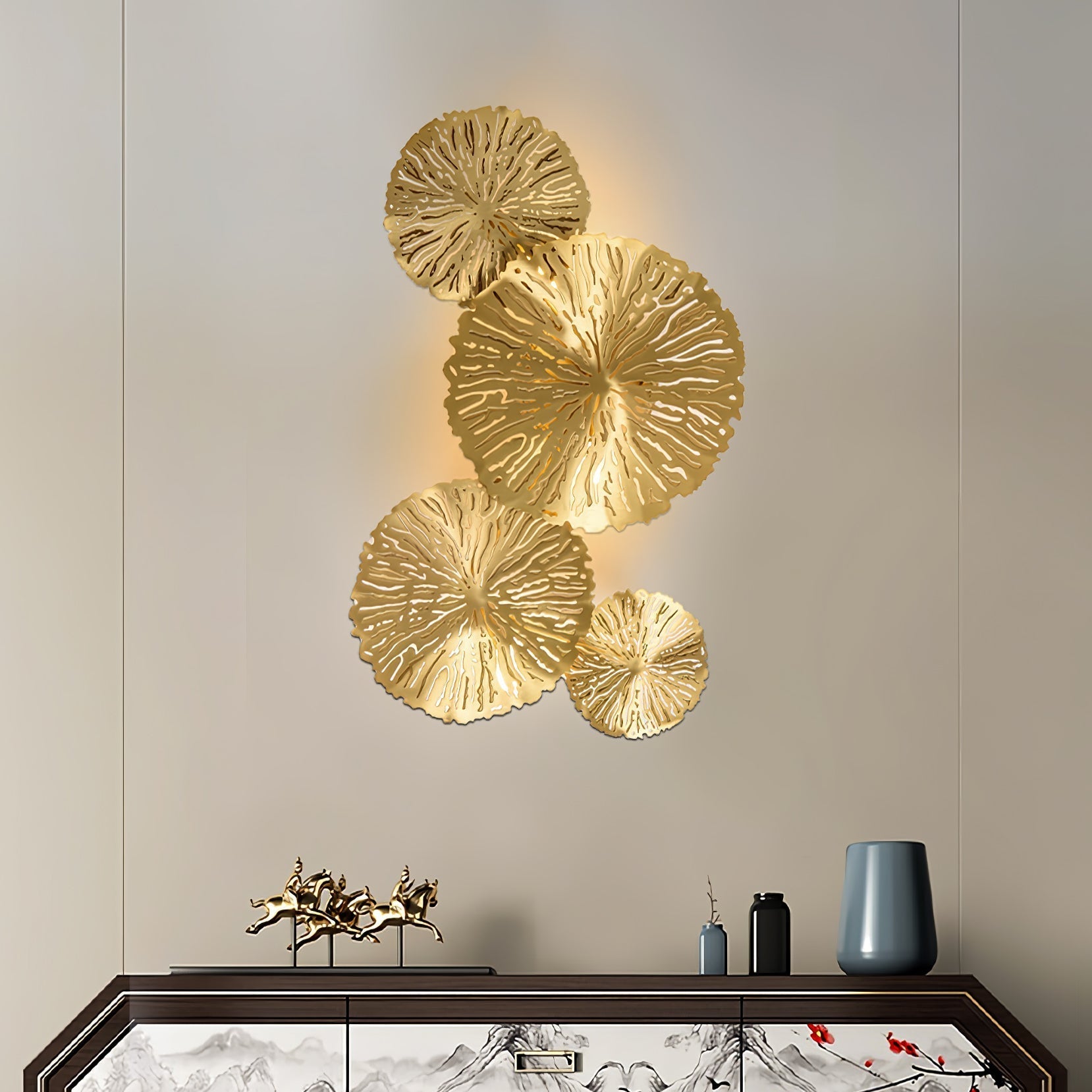 Rylso Wall Lamp Lotus Leaf Brass