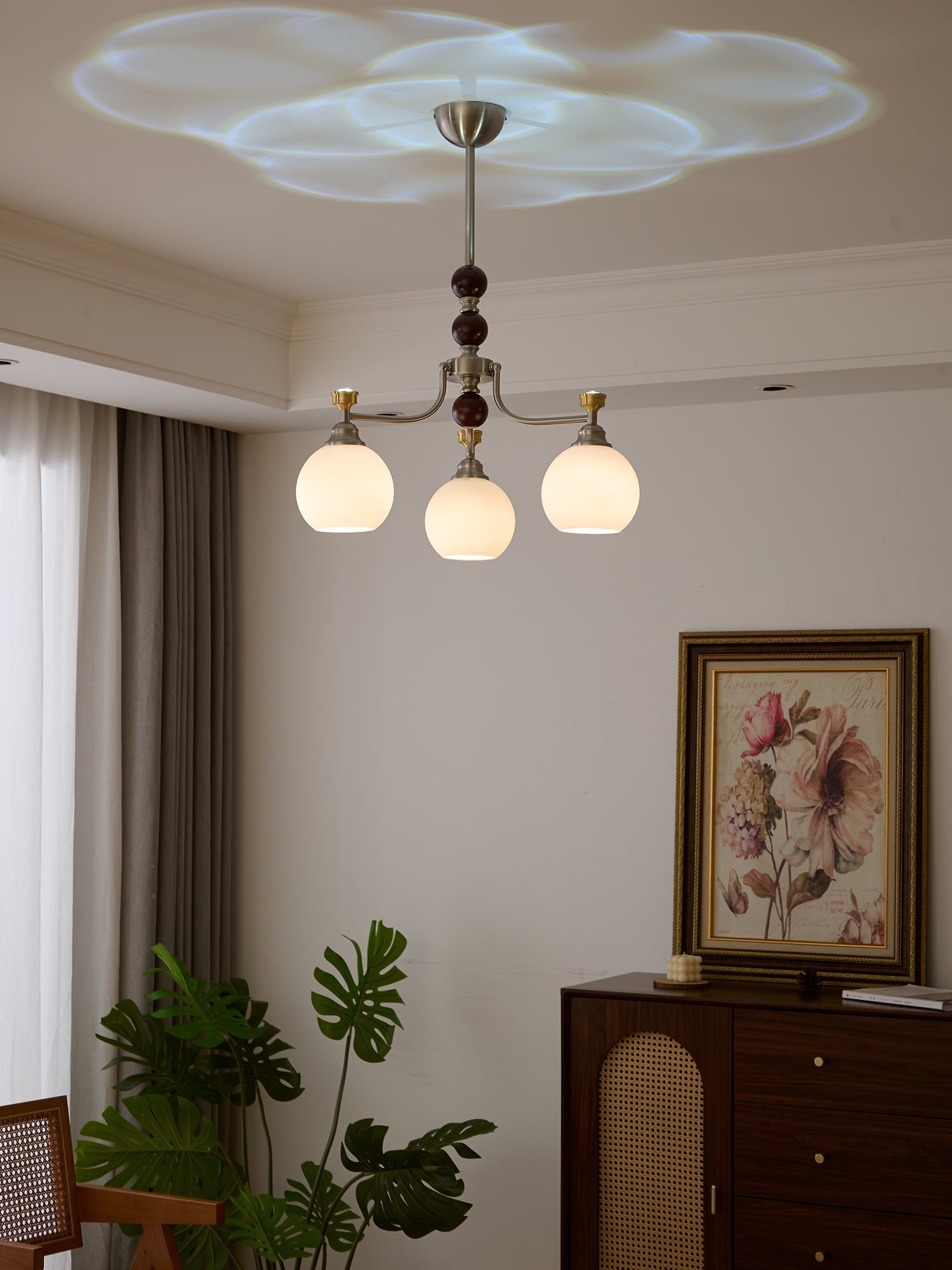 Eursoria Traditional Art Orb Wood Glass Chandelier