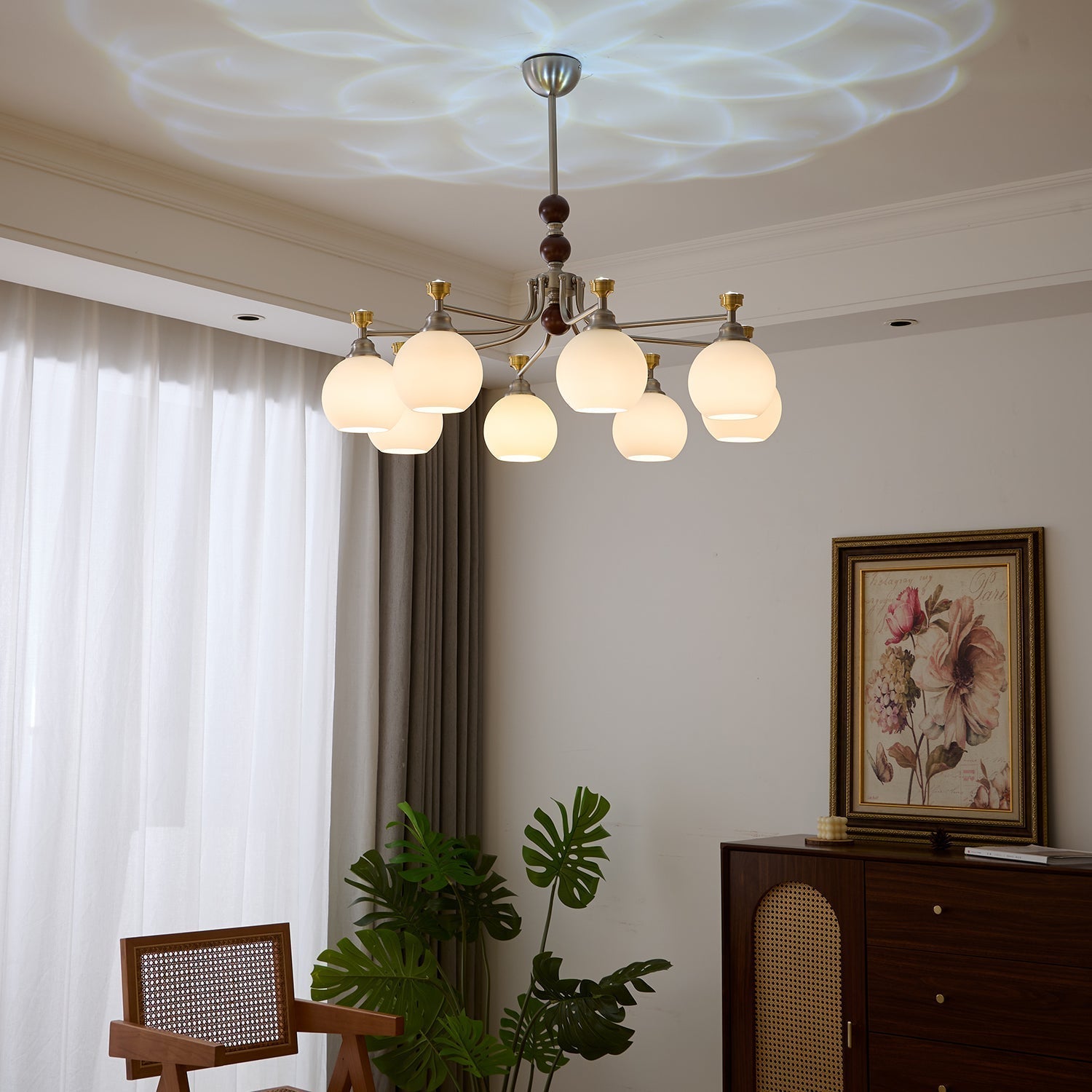 Eursoria Traditional Art Orb Wood Glass Chandelier