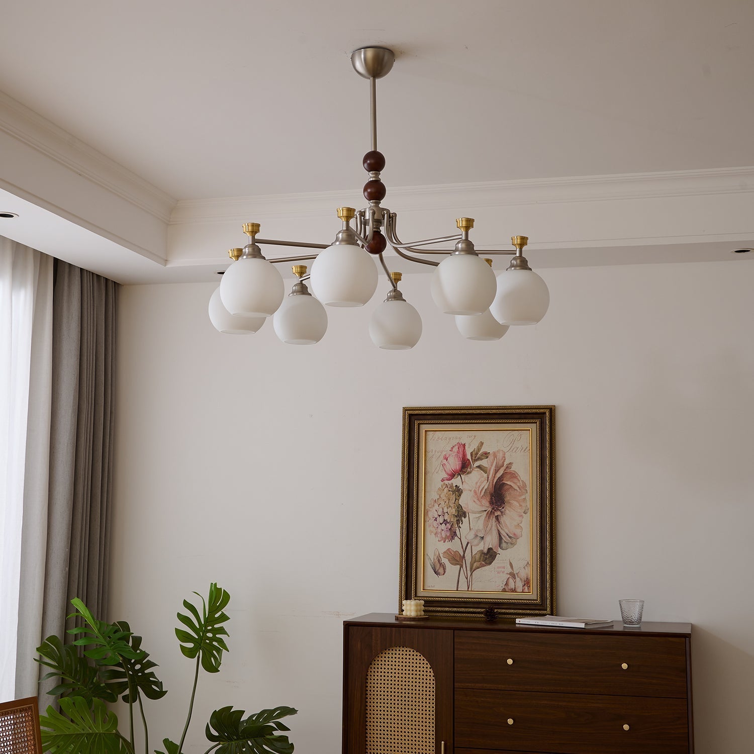 Eursoria Traditional Art Orb Wood Glass Chandelier