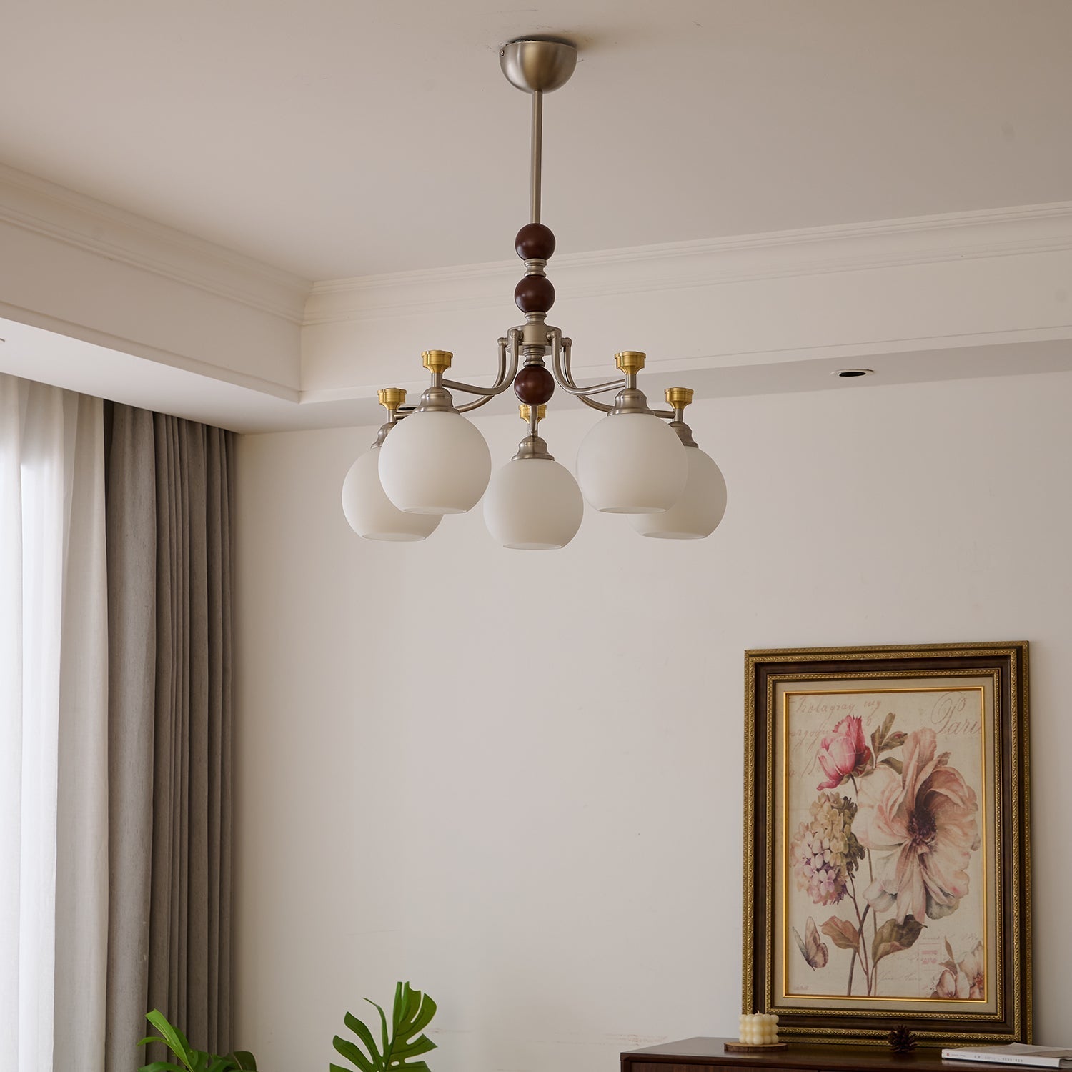 Eursoria Traditional Art Orb Wood Glass Chandelier