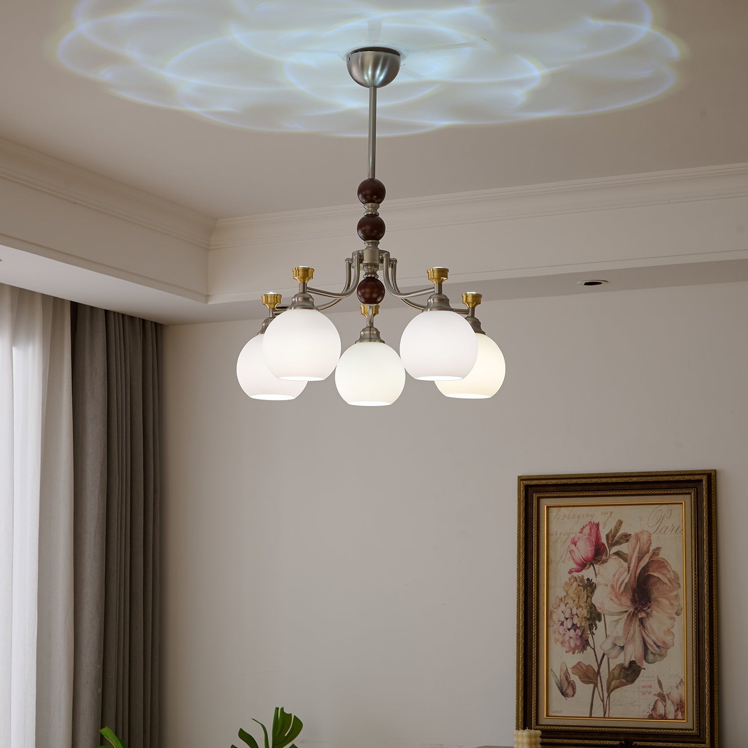 Eursoria Traditional Art Orb Wood Glass Chandelier