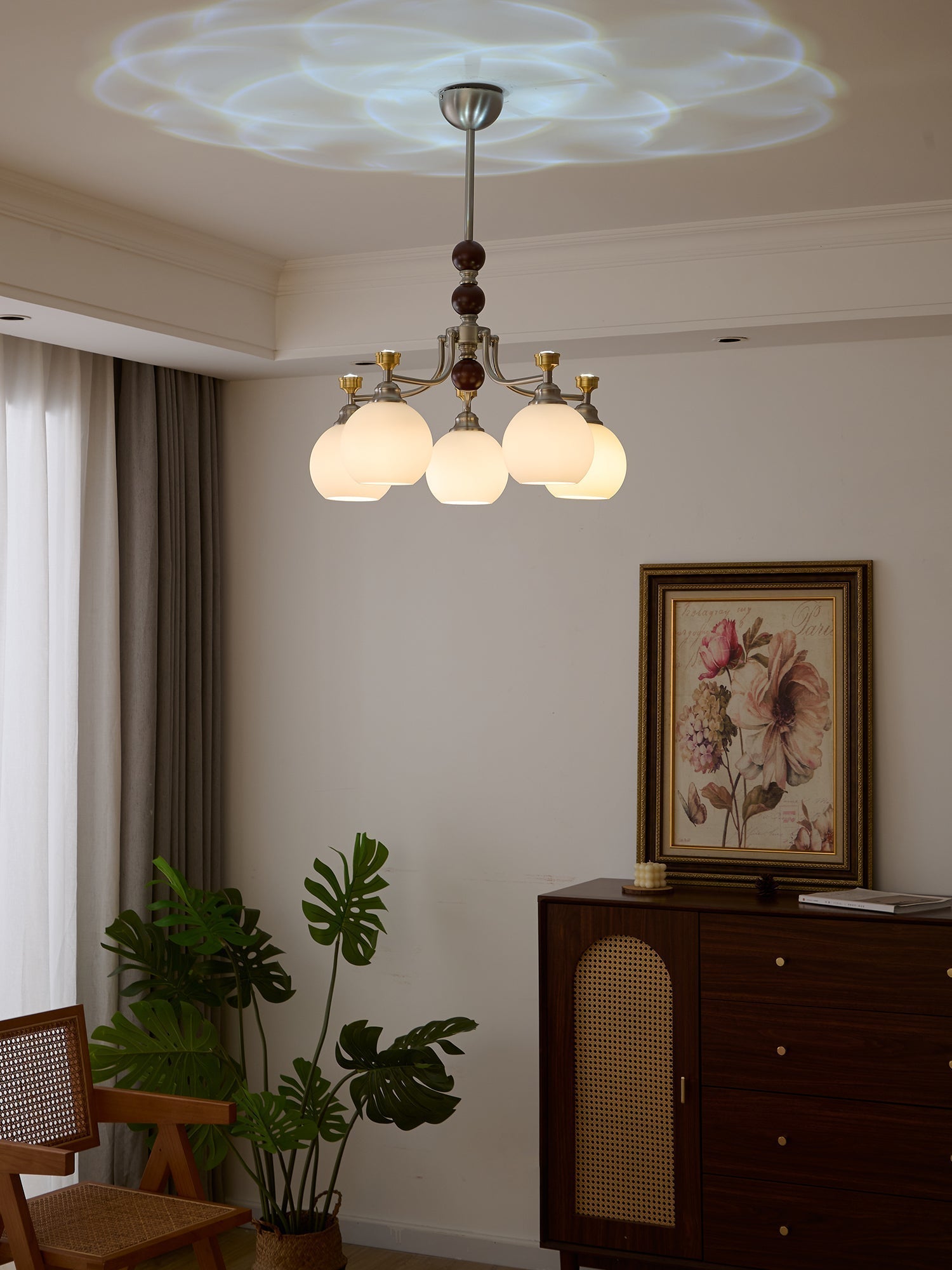 Eursoria Traditional Art Orb Wood Glass Chandelier