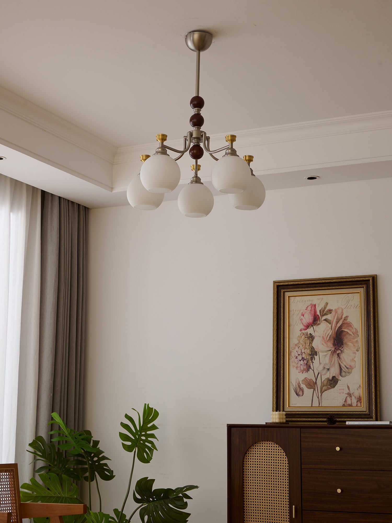 Eursoria Traditional Art Orb Wood Glass Chandelier
