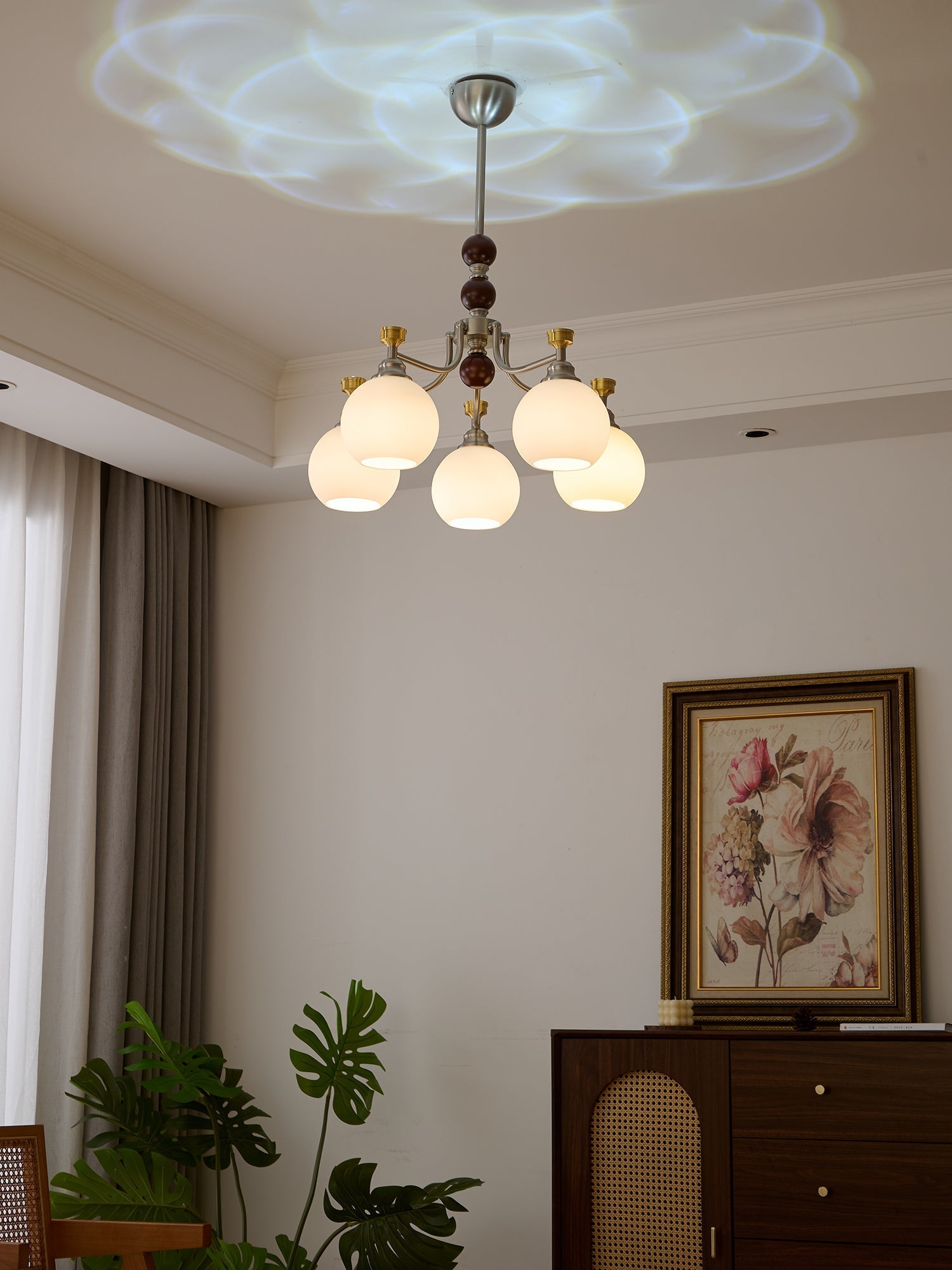 Eursoria Traditional Art Orb Wood Glass Chandelier