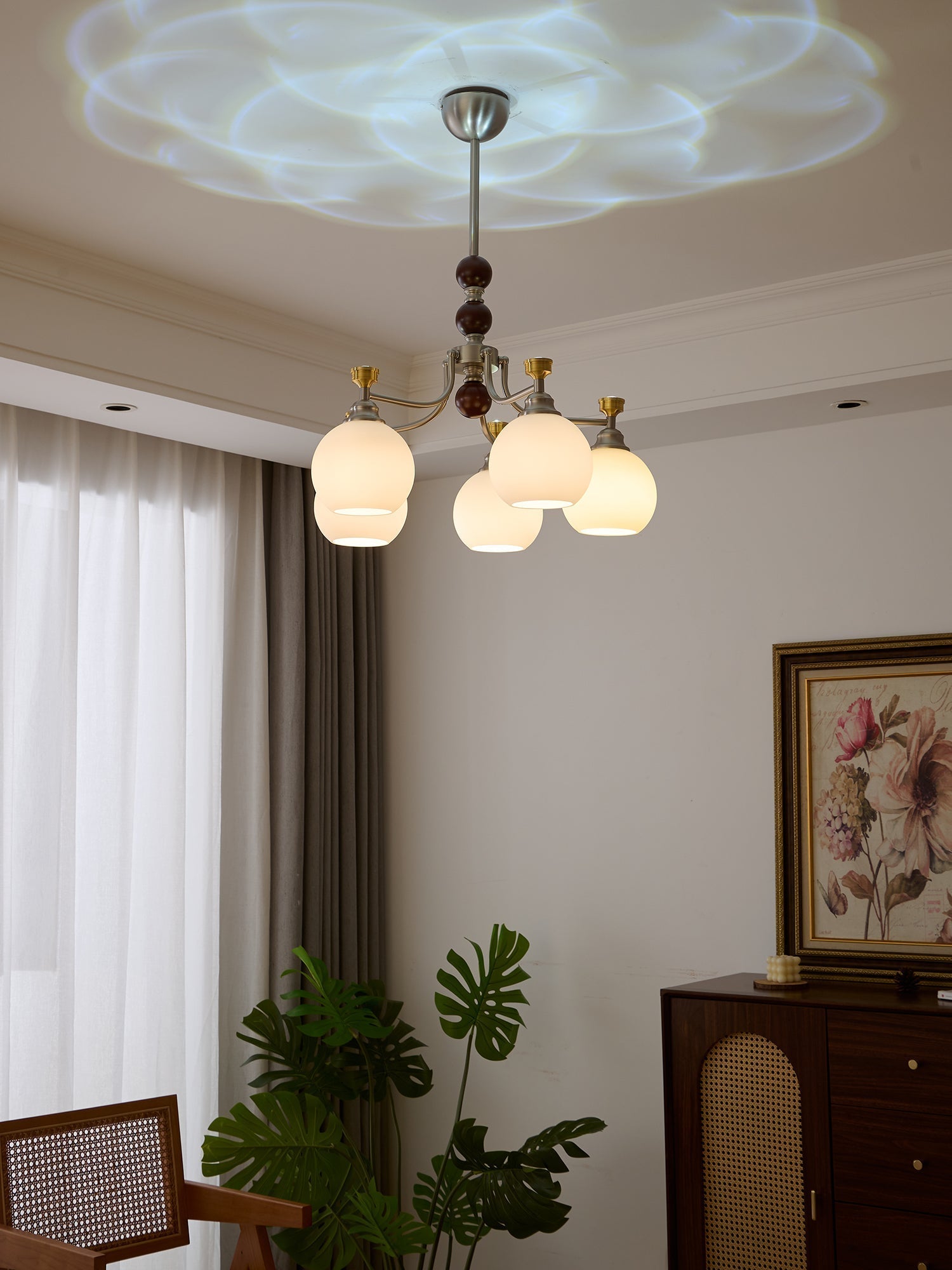 Eursoria Traditional Art Orb Wood Glass Chandelier