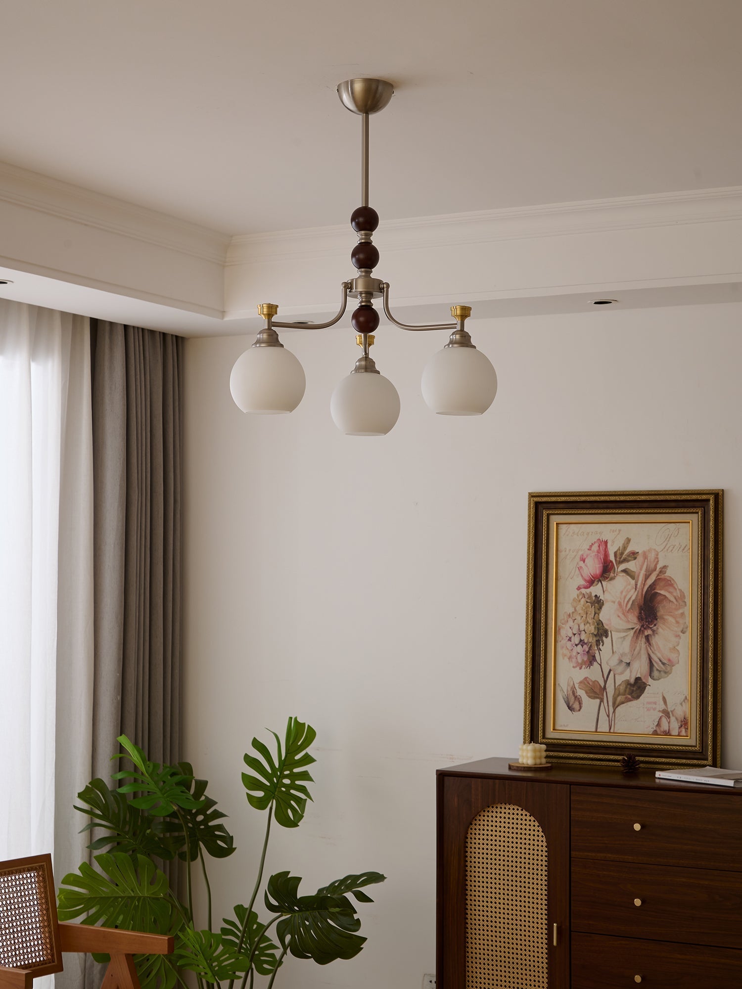 Eursoria Traditional Art Orb Wood Glass Chandelier