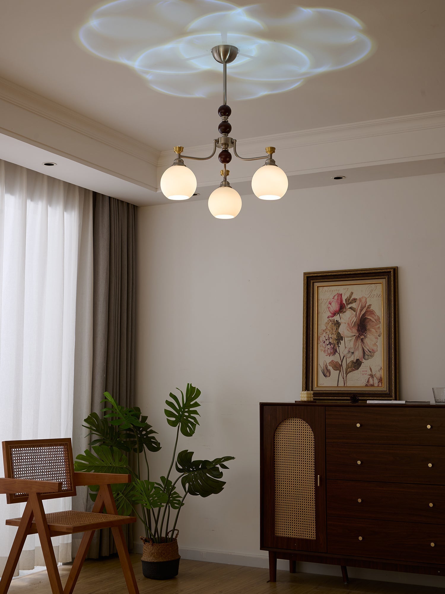 Eursoria Traditional Art Orb Wood Glass Chandelier
