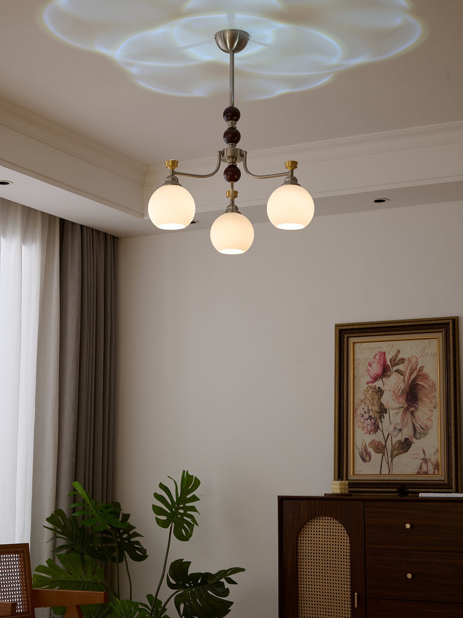 Eursoria Traditional Art Orb Wood Glass Chandelier