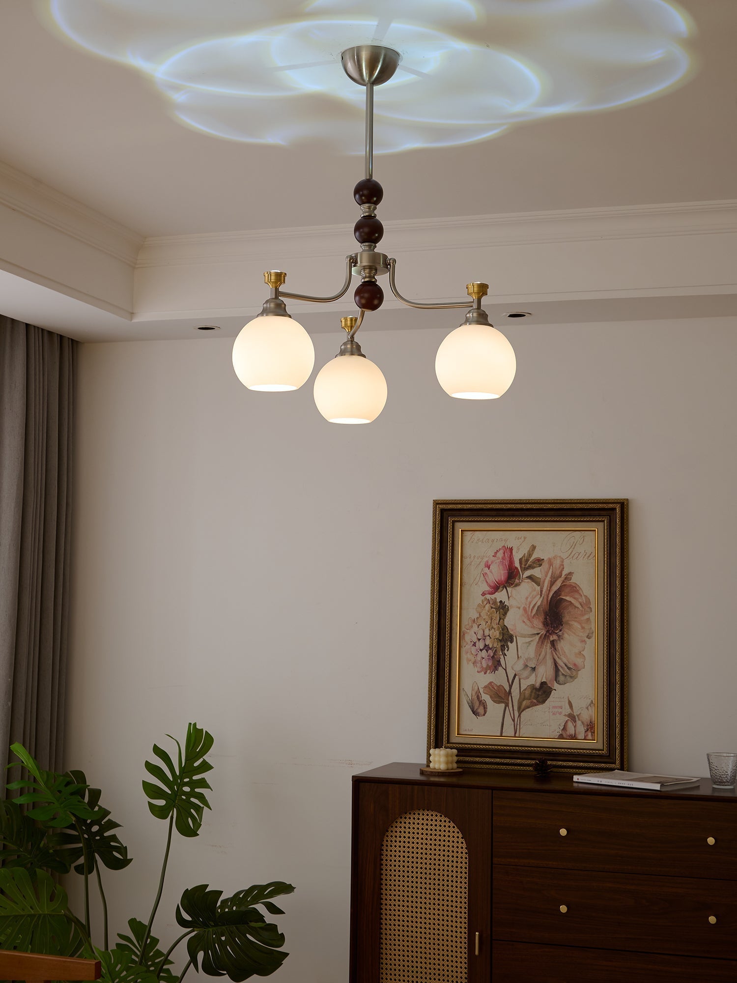 Eursoria Traditional Art Orb Wood Glass Chandelier