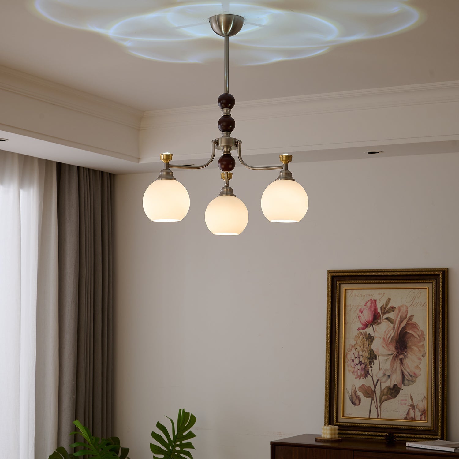 Eursoria Traditional Art Orb Wood Glass Chandelier