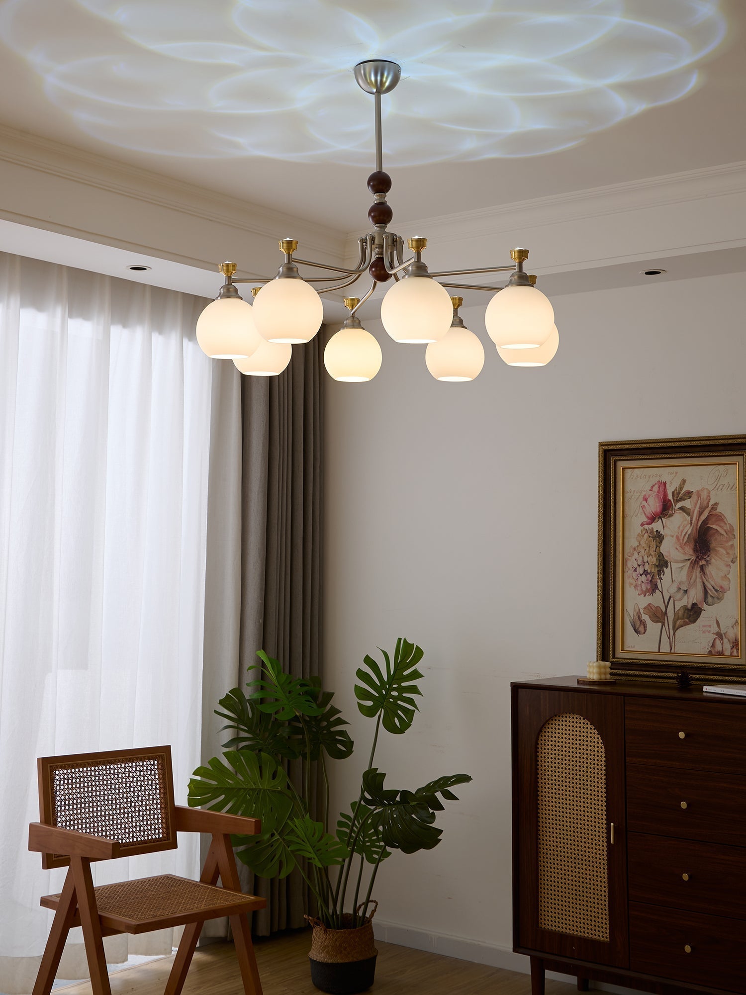 Eursoria Traditional Art Orb Wood Glass Chandelier