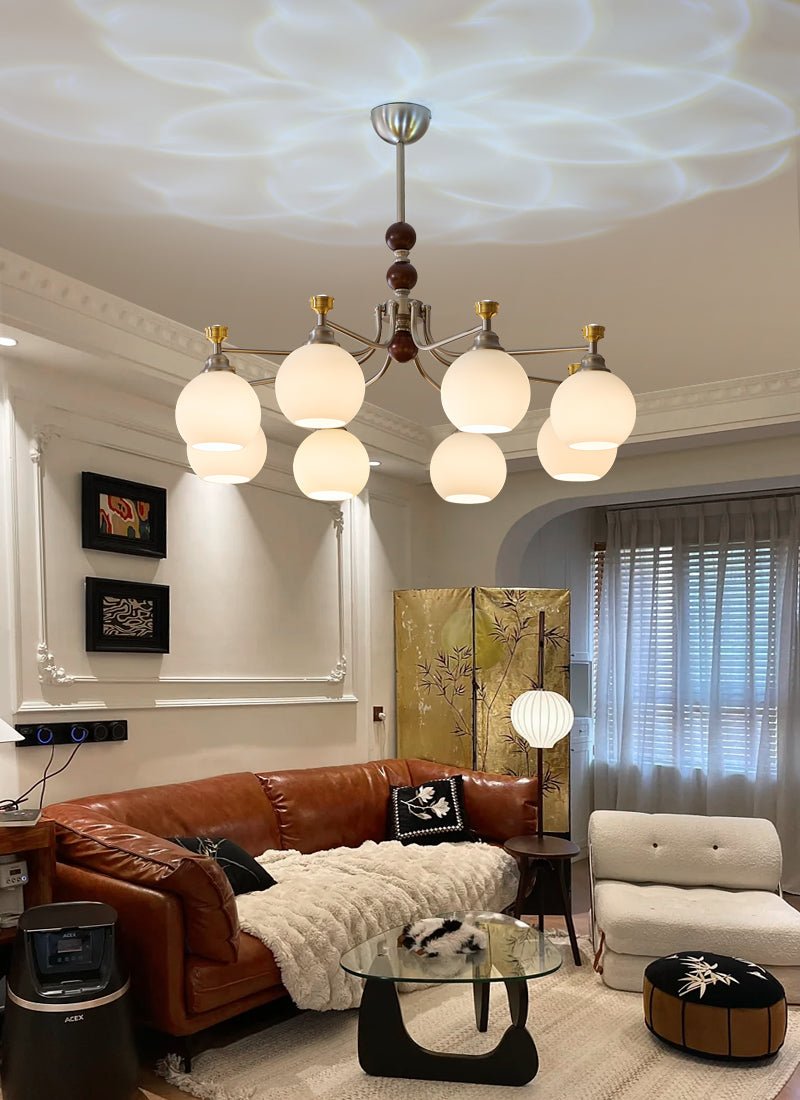 Eursoria Traditional Art Orb Wood Glass Chandelier