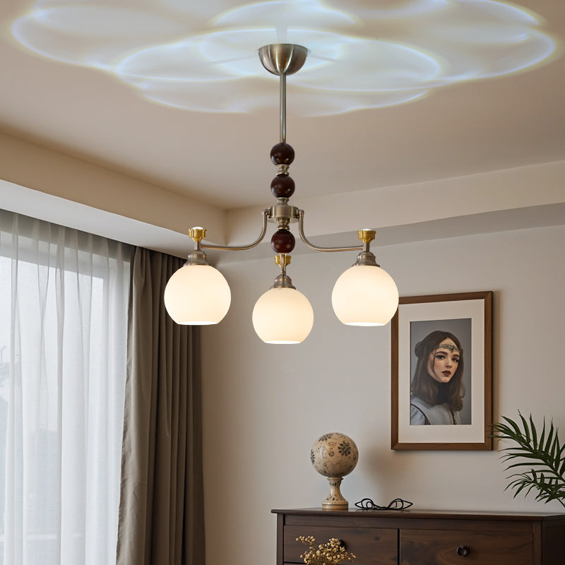 Eursoria Traditional Art Orb Wood Glass Chandelier