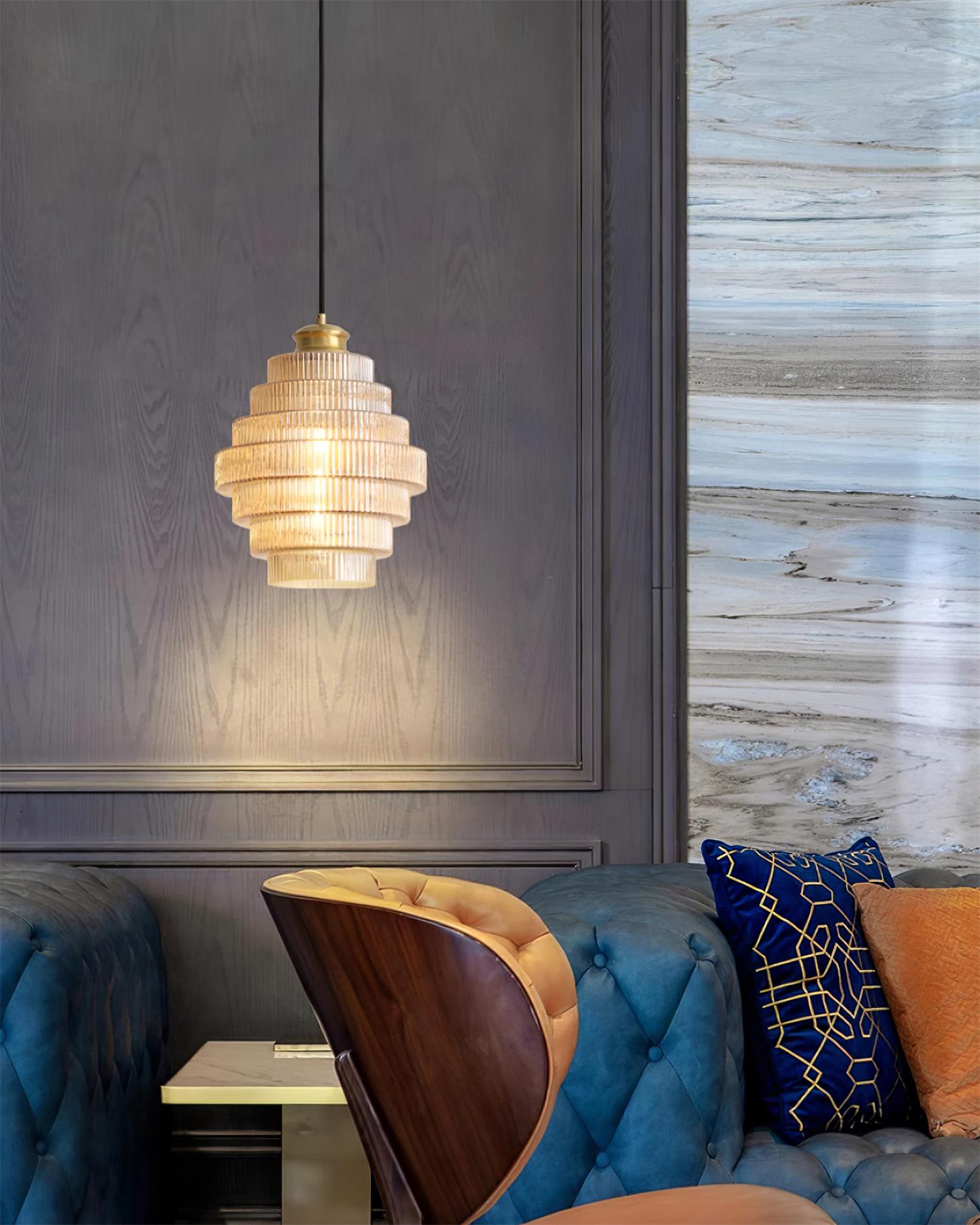 Brivelle Plug-In Ribbed Glass Pendant Light with Brass Accent - Neutral Decor