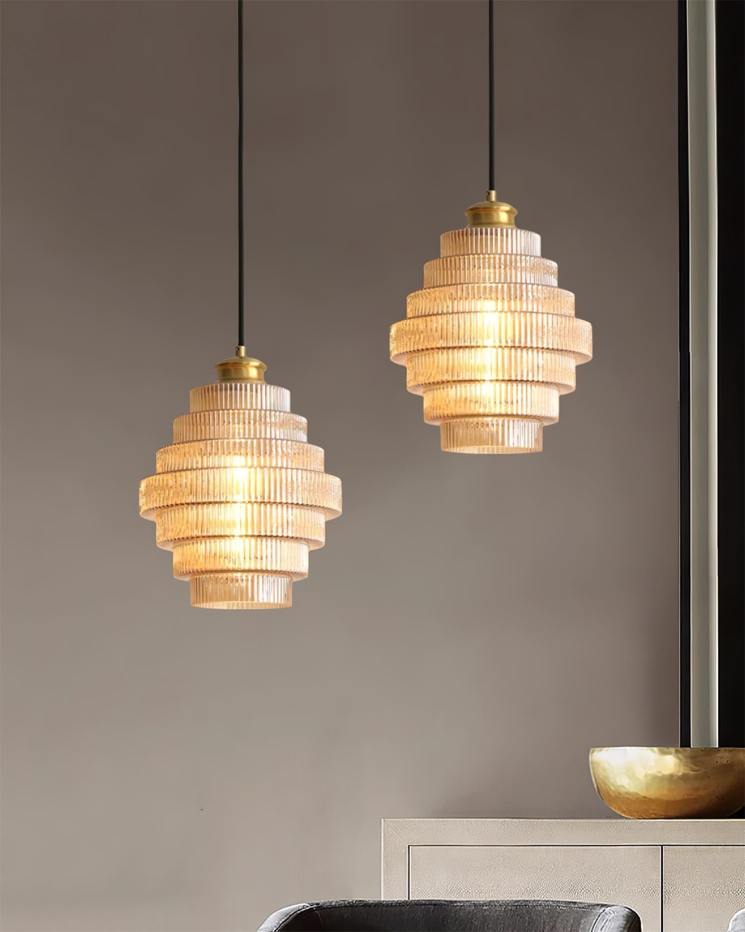 Brivelle Plug-In Ribbed Glass Pendant Light with Brass Accent - Neutral Decor