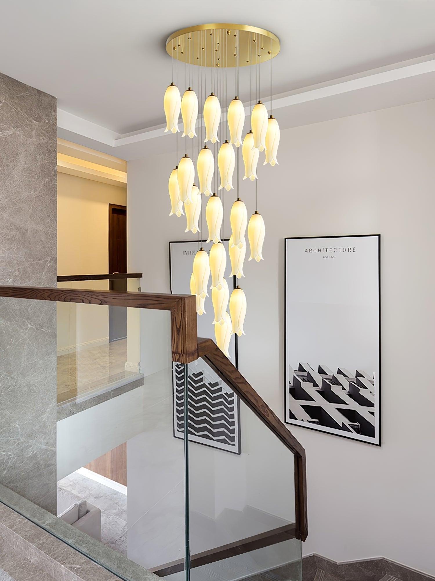 Sylirion Alabaster Brass Chandelier