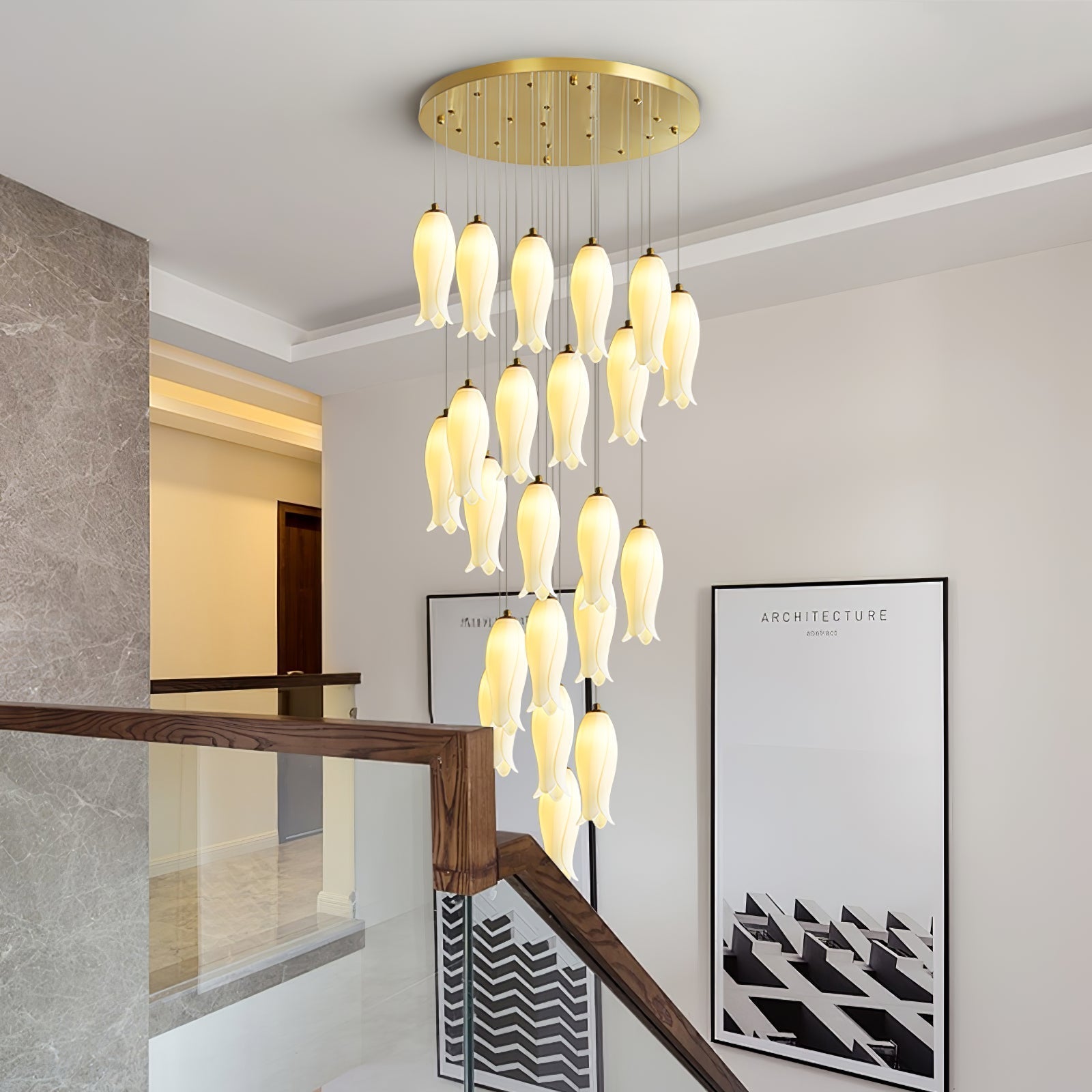 Sylirion Alabaster Brass Chandelier