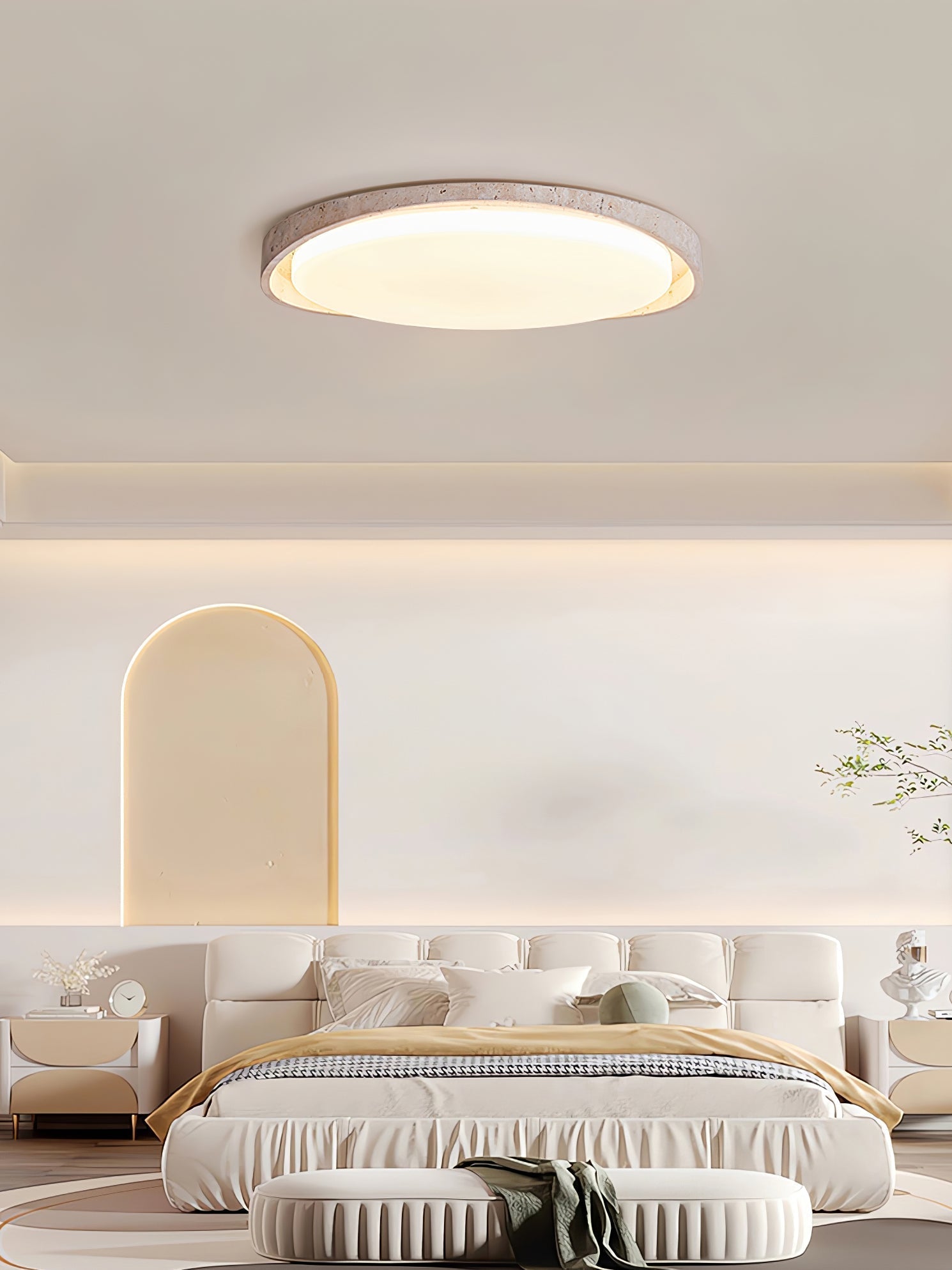 Cyvian Oval Frame Travertine Ceiling Light