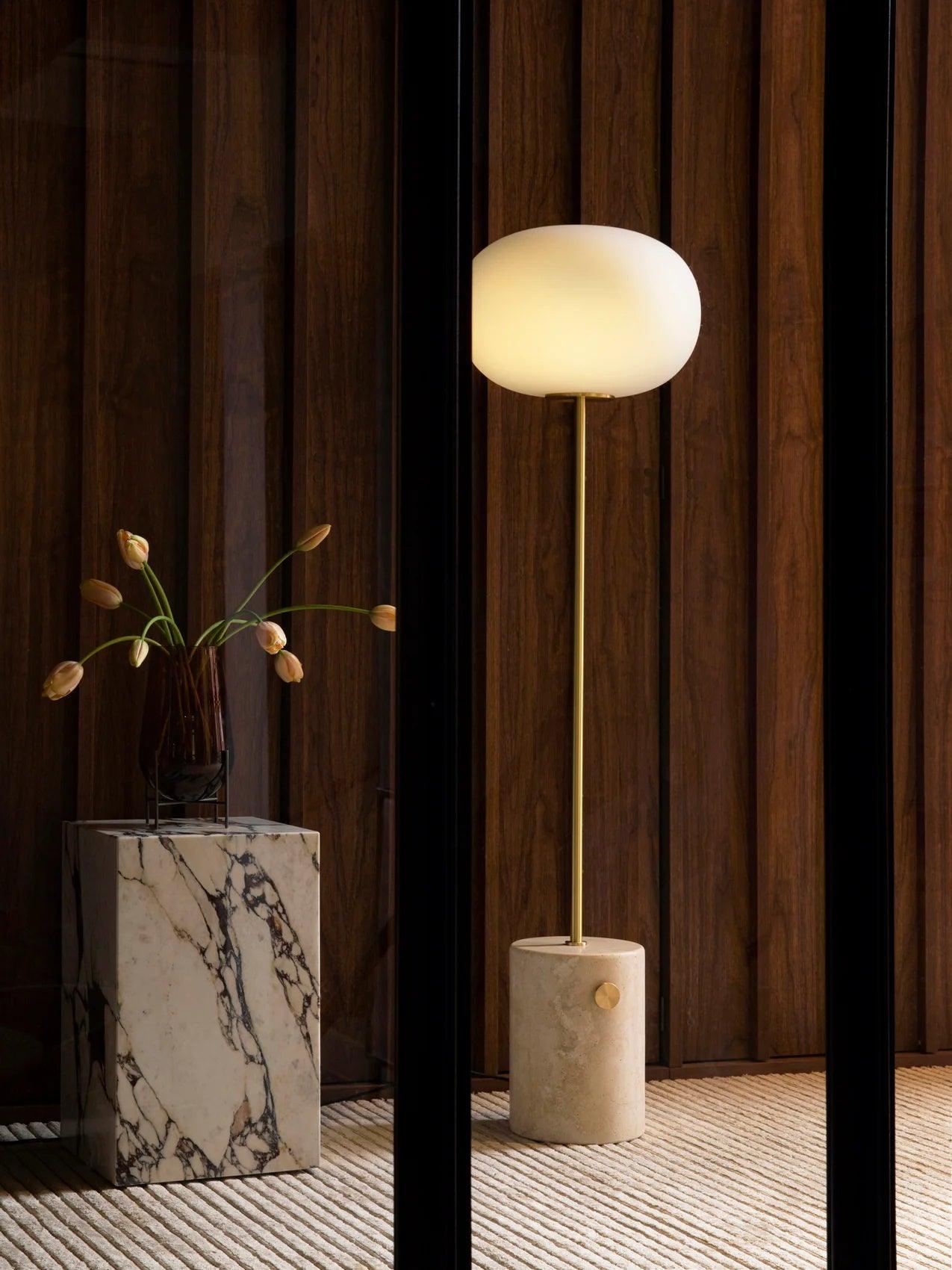 Iloryra Column-Base Travertine Floor Lamp