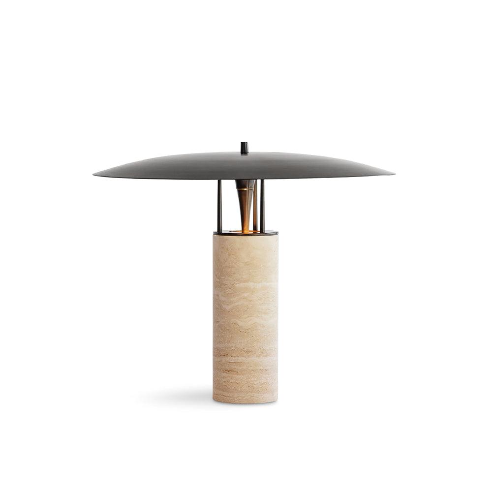 Eara Disc-Pillar Travertine Table Lamp