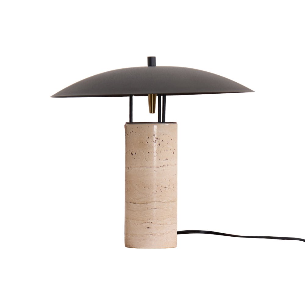 Eara Disc-Pillar Travertine Table Lamp
