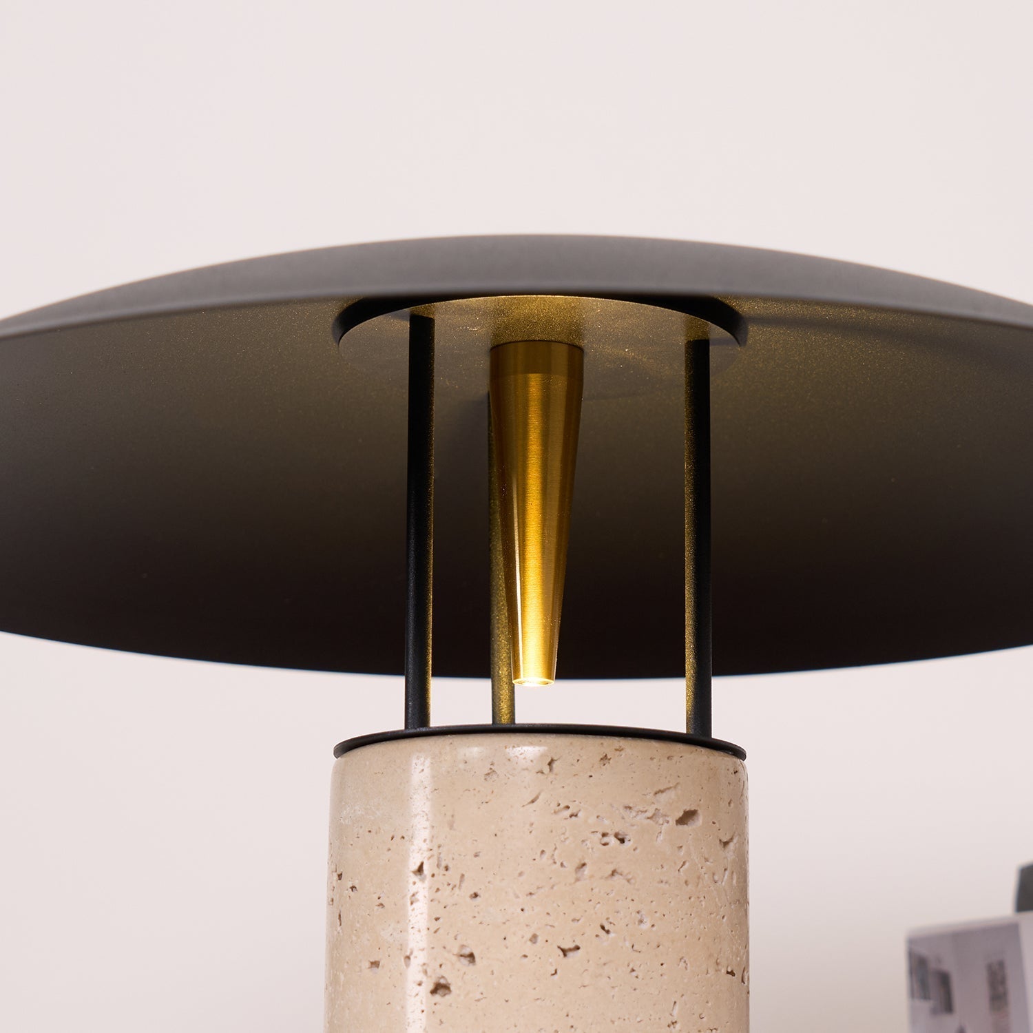 Eara Disc-Pillar Travertine Table Lamp