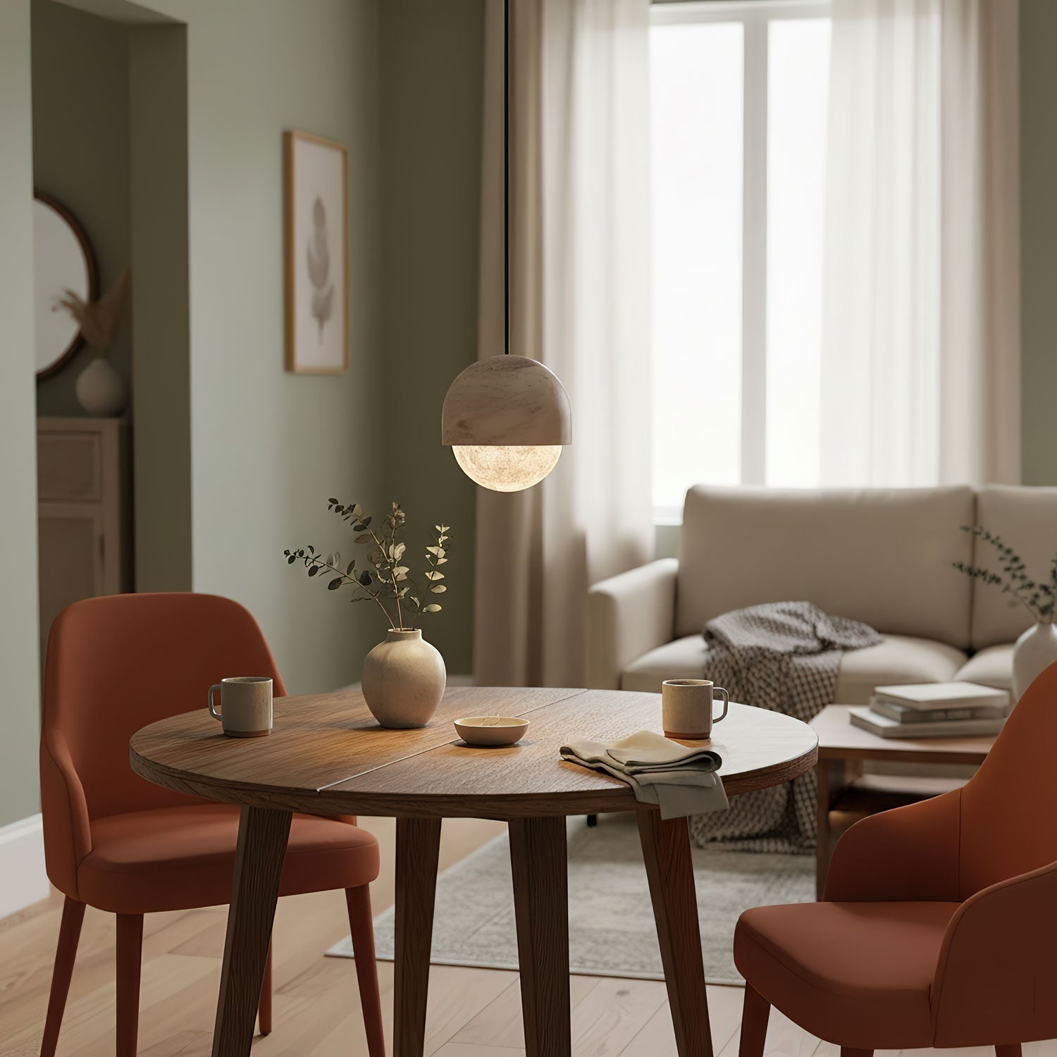 Valcien Lunar Dome Alabaster Pendant Light