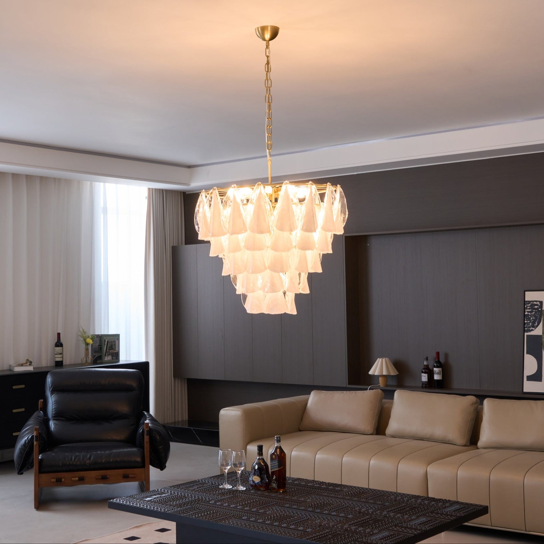 Eiririel Chandelier White Leaf Glass Layered Modern