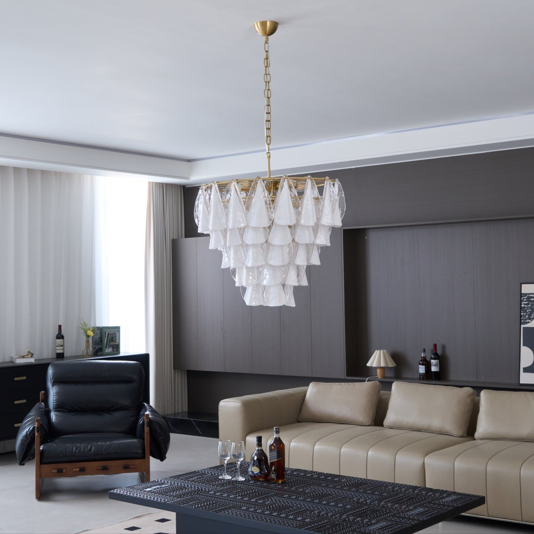 Eiririel Chandelier White Leaf Glass Layered Modern