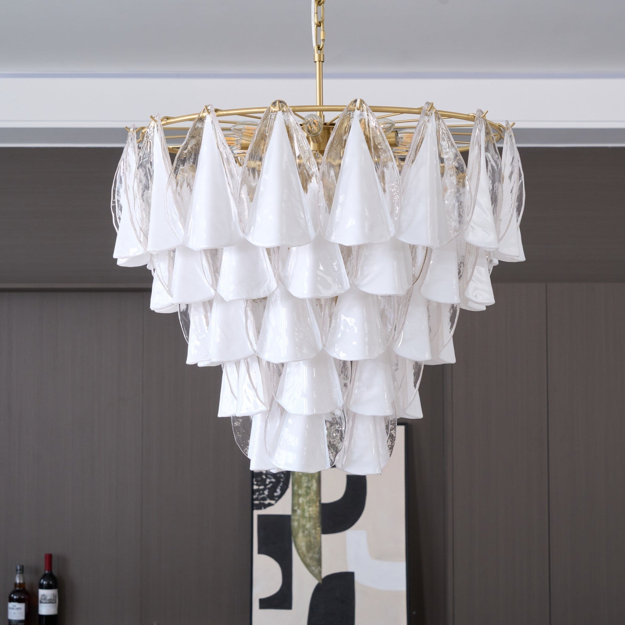 Eiririel Chandelier White Leaf Glass Layered Modern