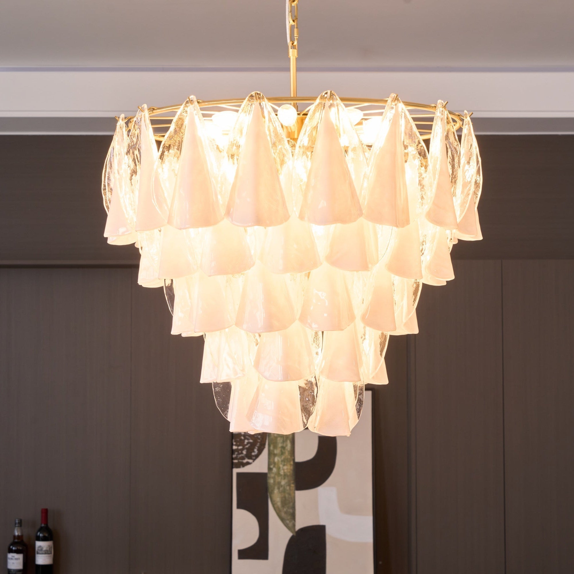 Eiririel Chandelier White Leaf Glass Layered Modern