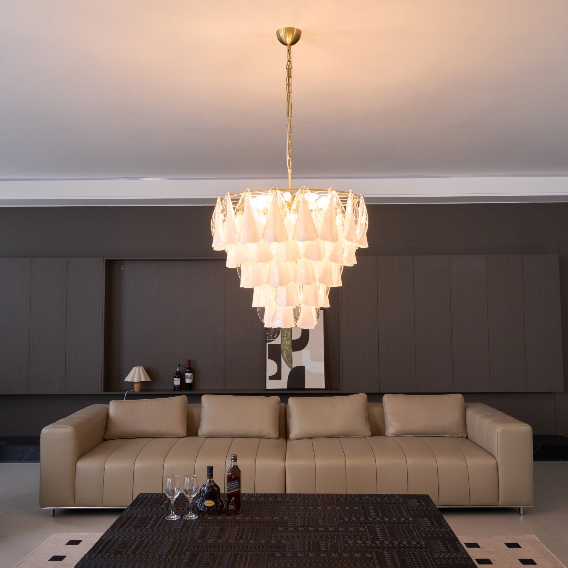 Eiririel Chandelier White Leaf Glass Layered Modern