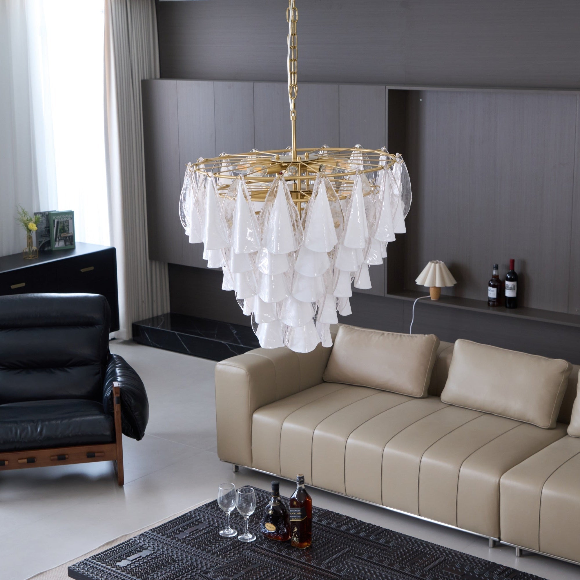 Eiririel Chandelier White Leaf Glass Layered Modern