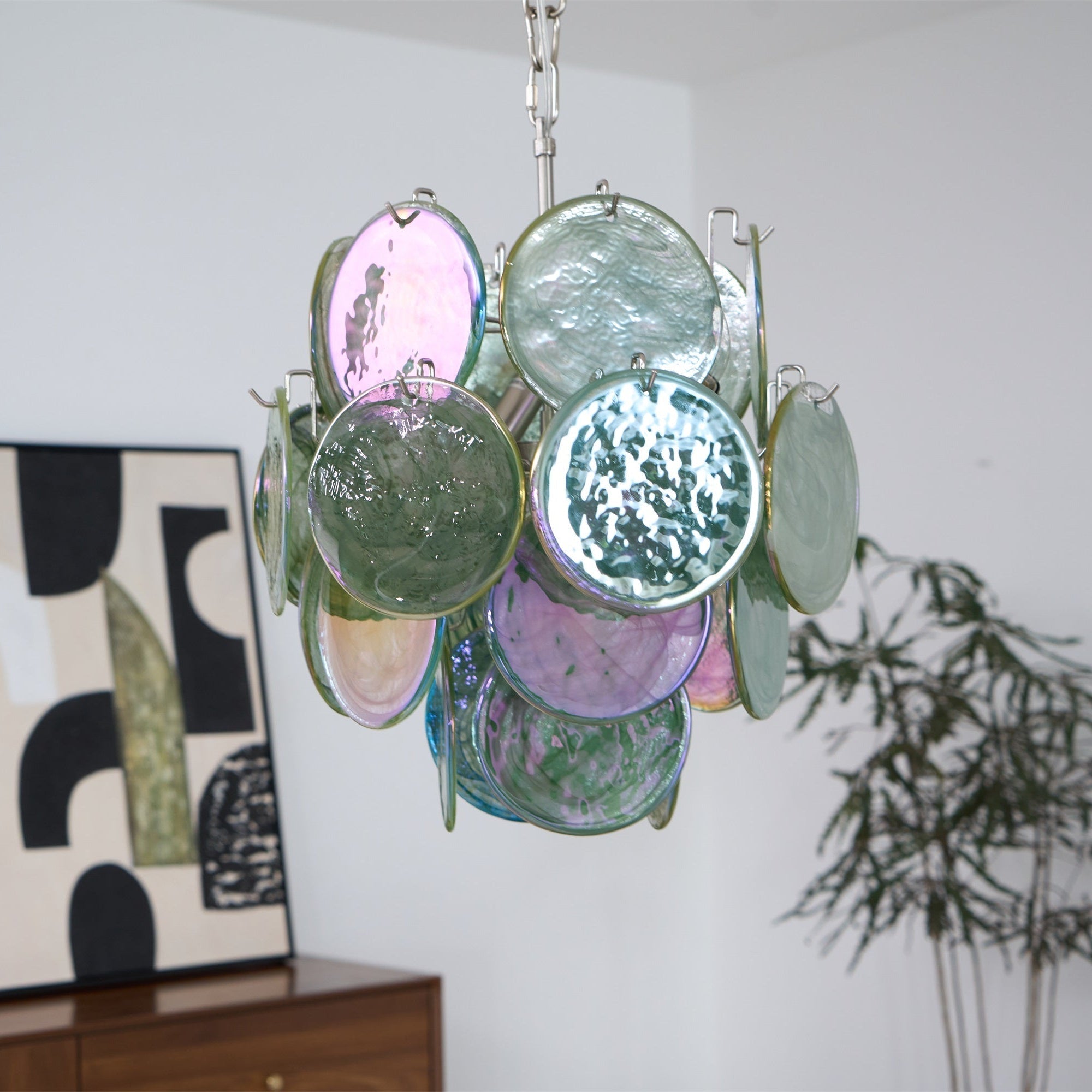 Teriinelle Chandelier Multicolor Murano Disc Layered Artistic