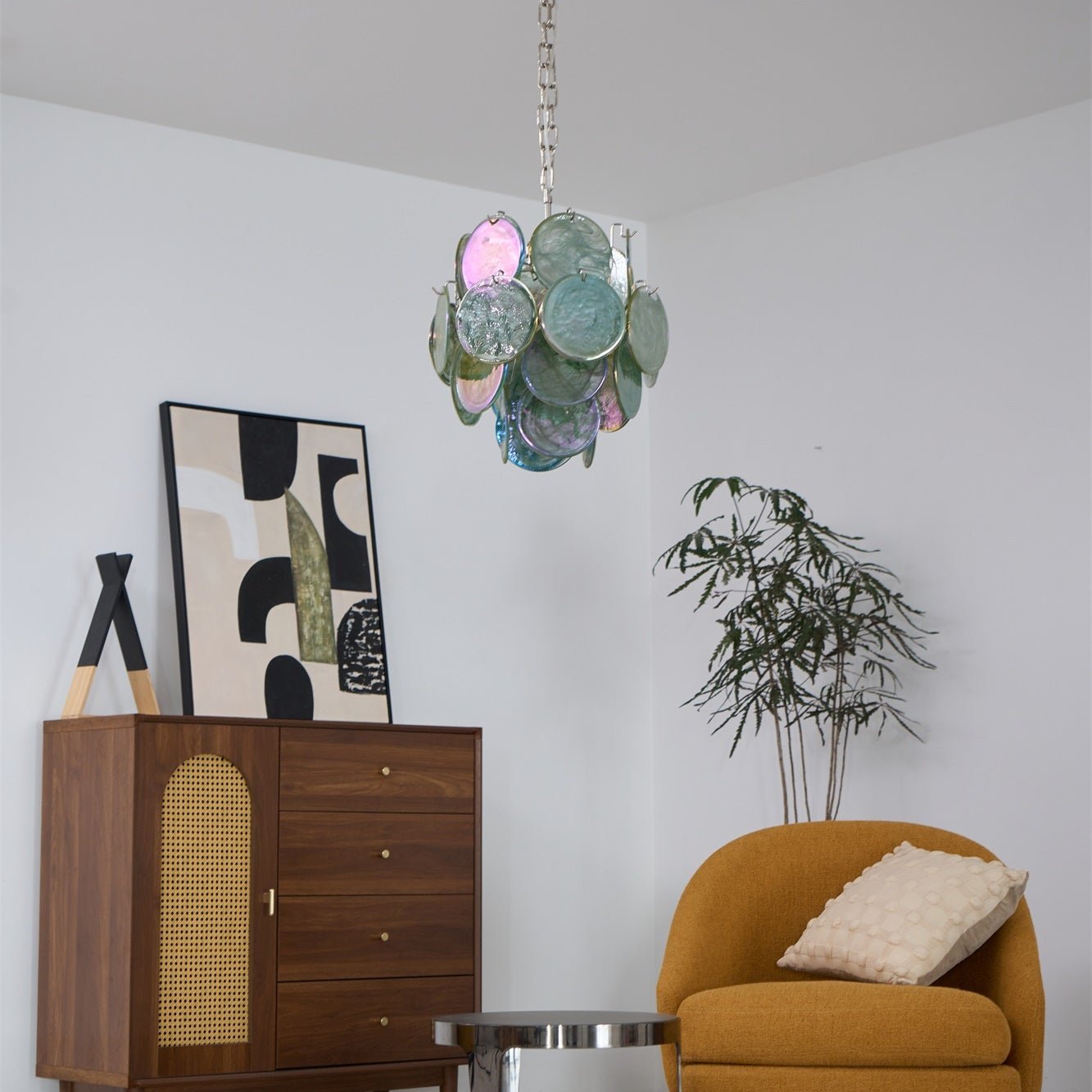 Teriinelle Chandelier Multicolor Murano Disc Layered Artistic