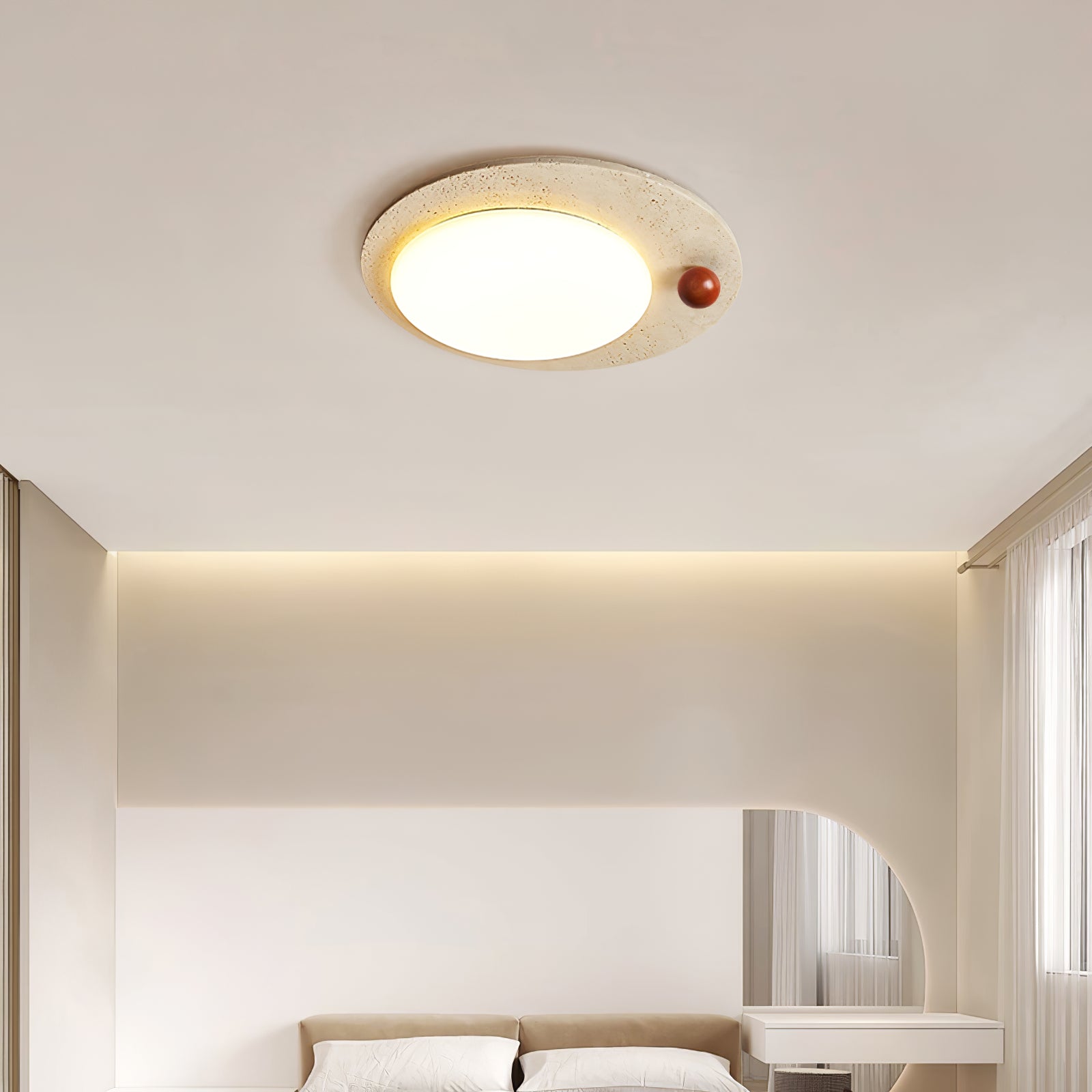 Circular Travertine Ceiling Light - Neutral Decor