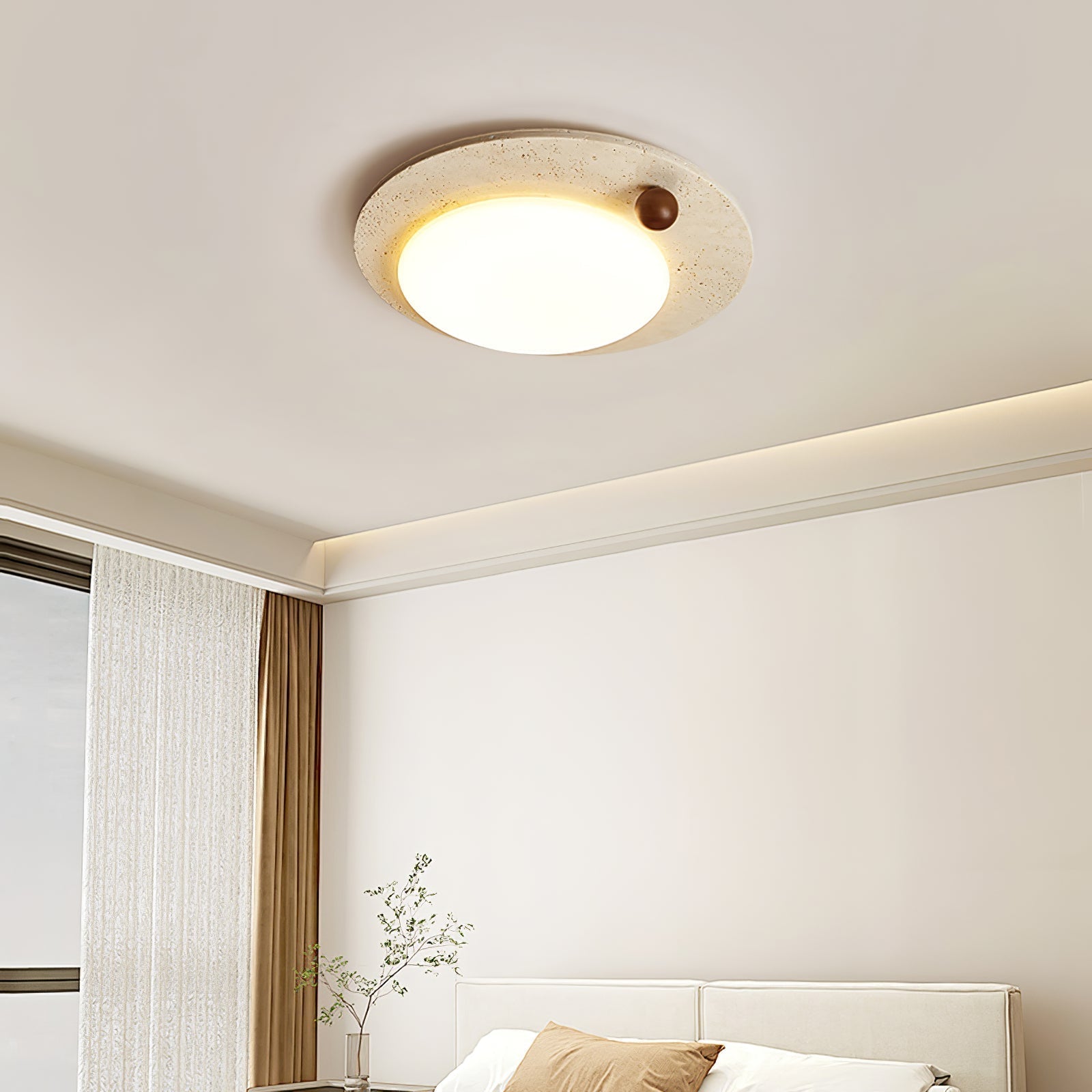 Circular Travertine Ceiling Light - Neutral Decor