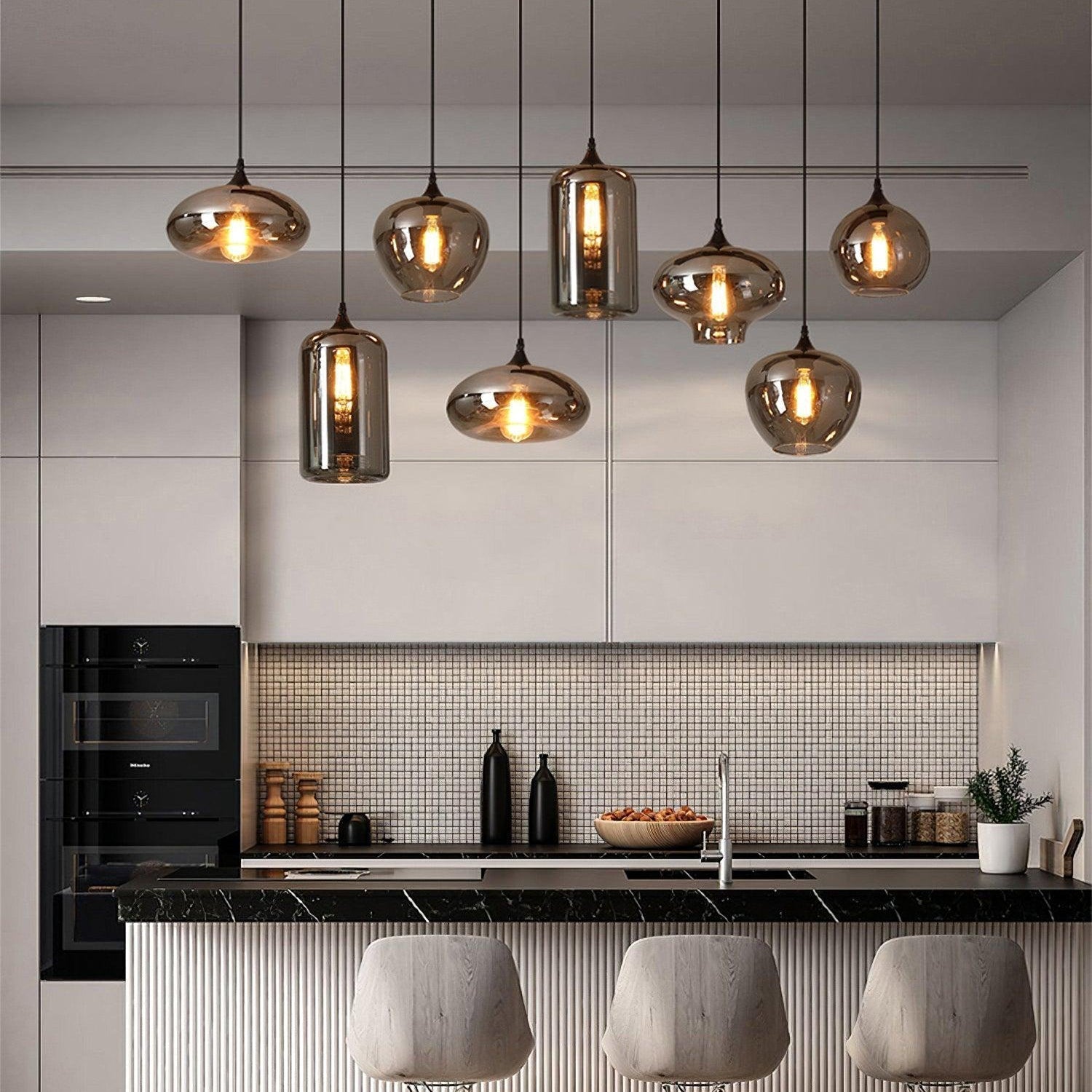 Tevely Glass Industrial Chic Pendant Light