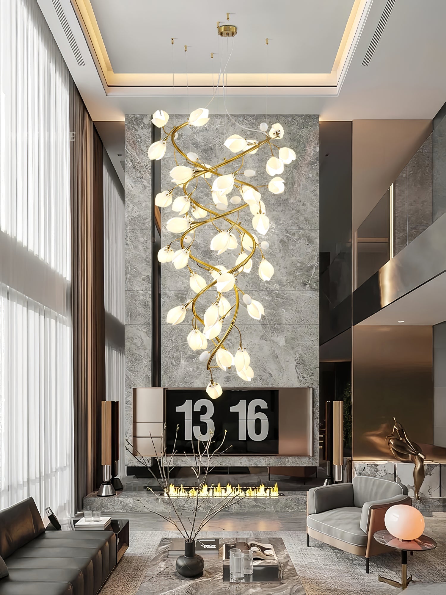 Evene Spiral Ceramic Brass Chandelier
