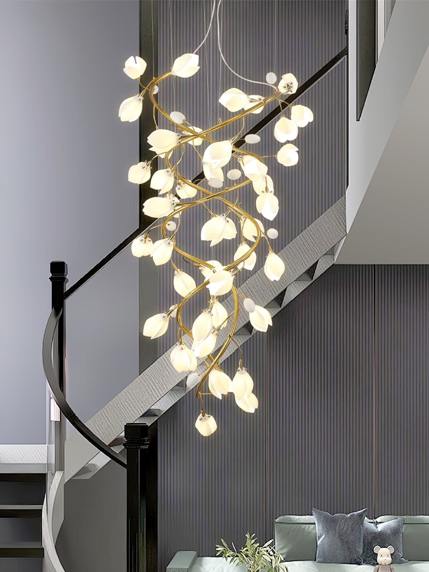 Evene Spiral Ceramic Brass Chandelier